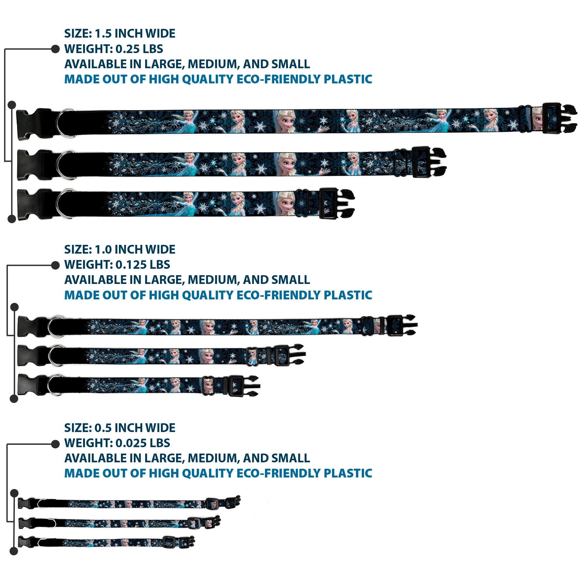 Plastic Clip Collar - Elsa the Snow Queen Poses PERFECT AND POWERFUL Blues/White