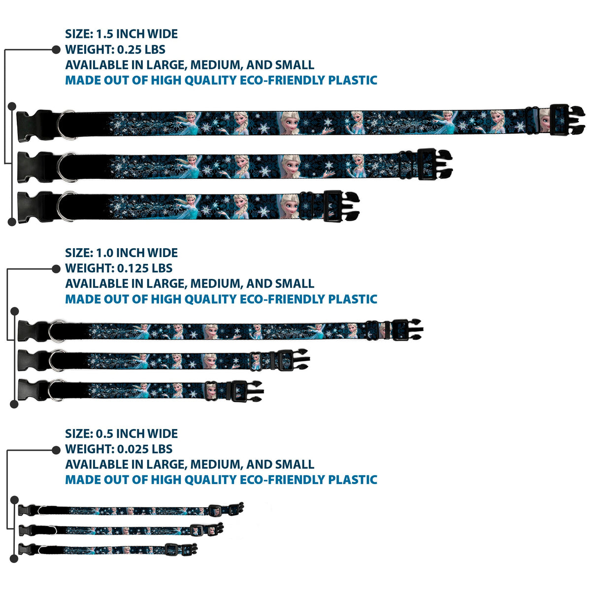 Plastic Clip Collar - Elsa the Snow Queen Poses PERFECT AND POWERFUL Blues/White