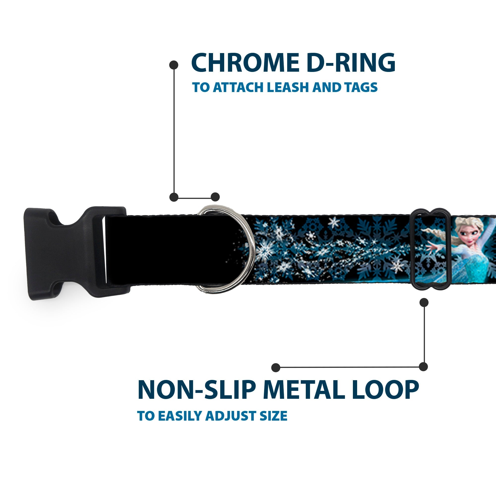 Plastic Clip Collar - Elsa the Snow Queen Poses PERFECT AND POWERFUL Blues/White