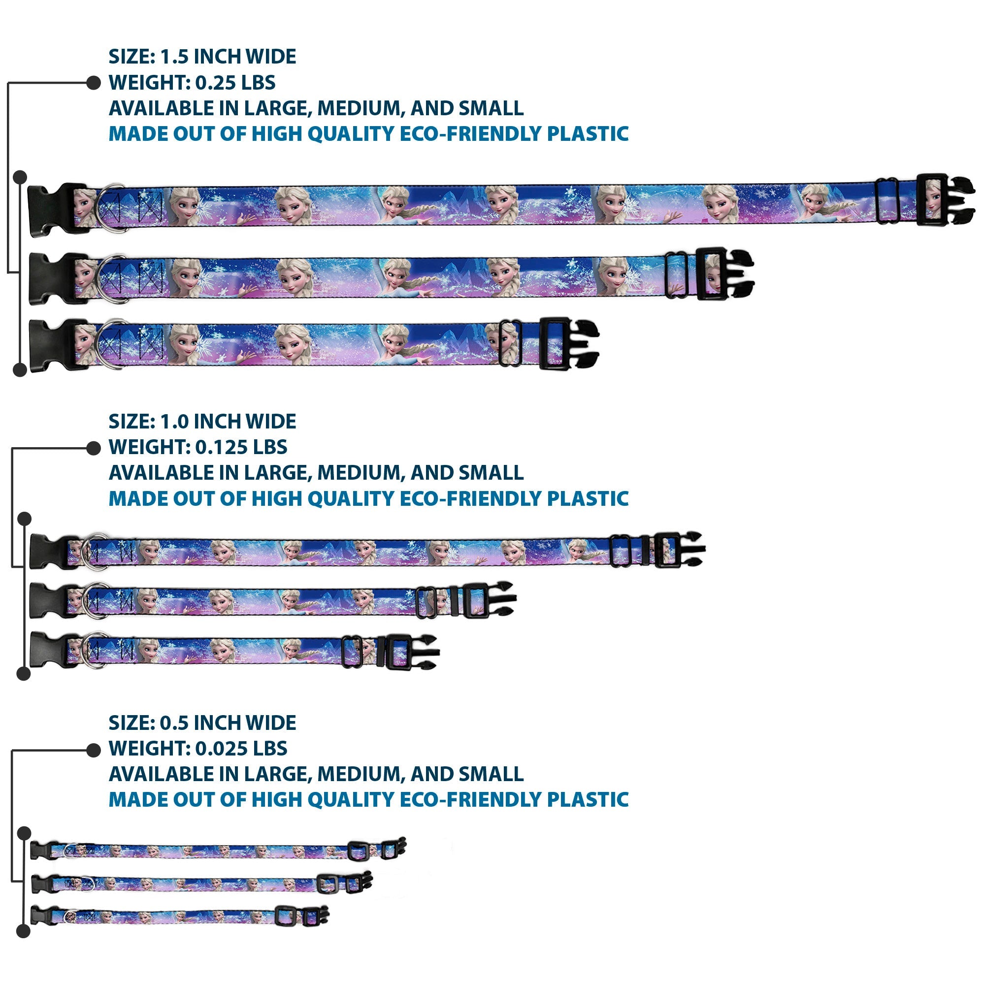 Plastic Clip Collar - Elsa the Snow Queen Poses/Castle & Snowy Mountains Blue-Pink Fade
