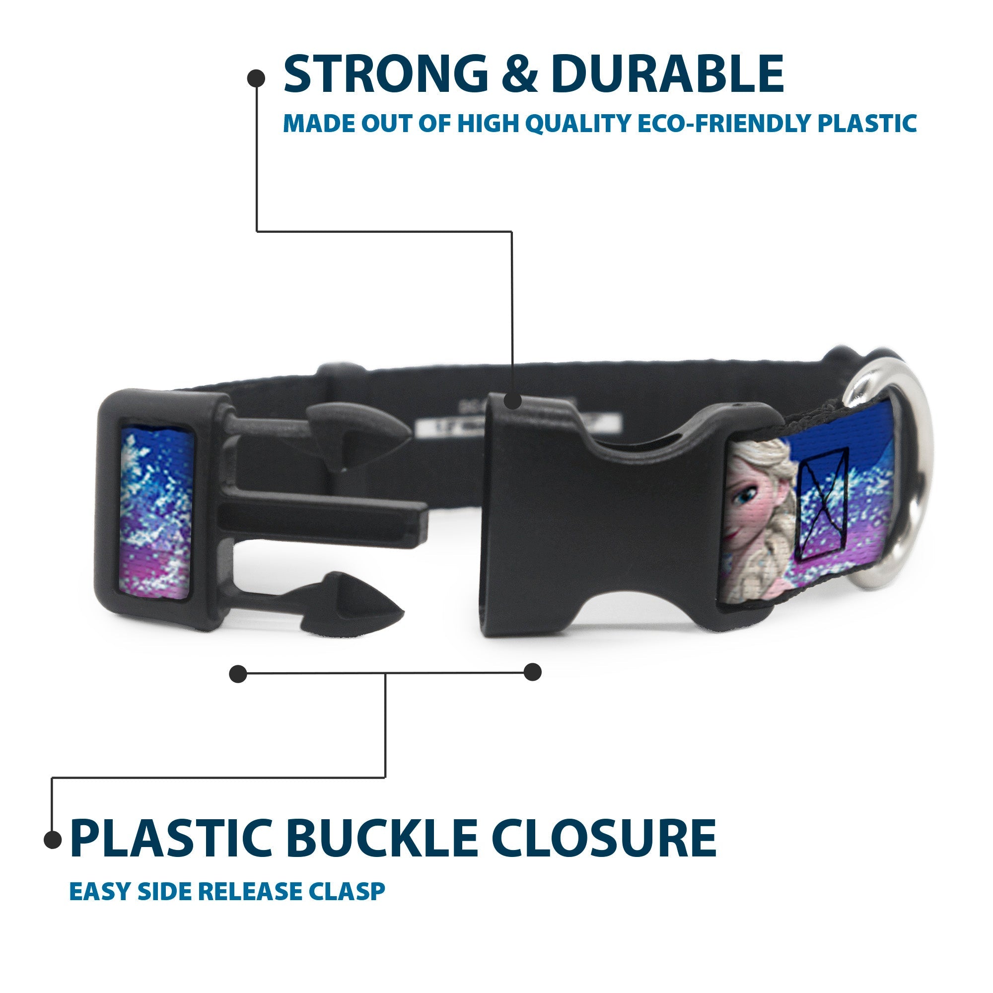 Plastic Clip Collar - Elsa the Snow Queen Poses/Castle & Snowy Mountains Blue-Pink Fade