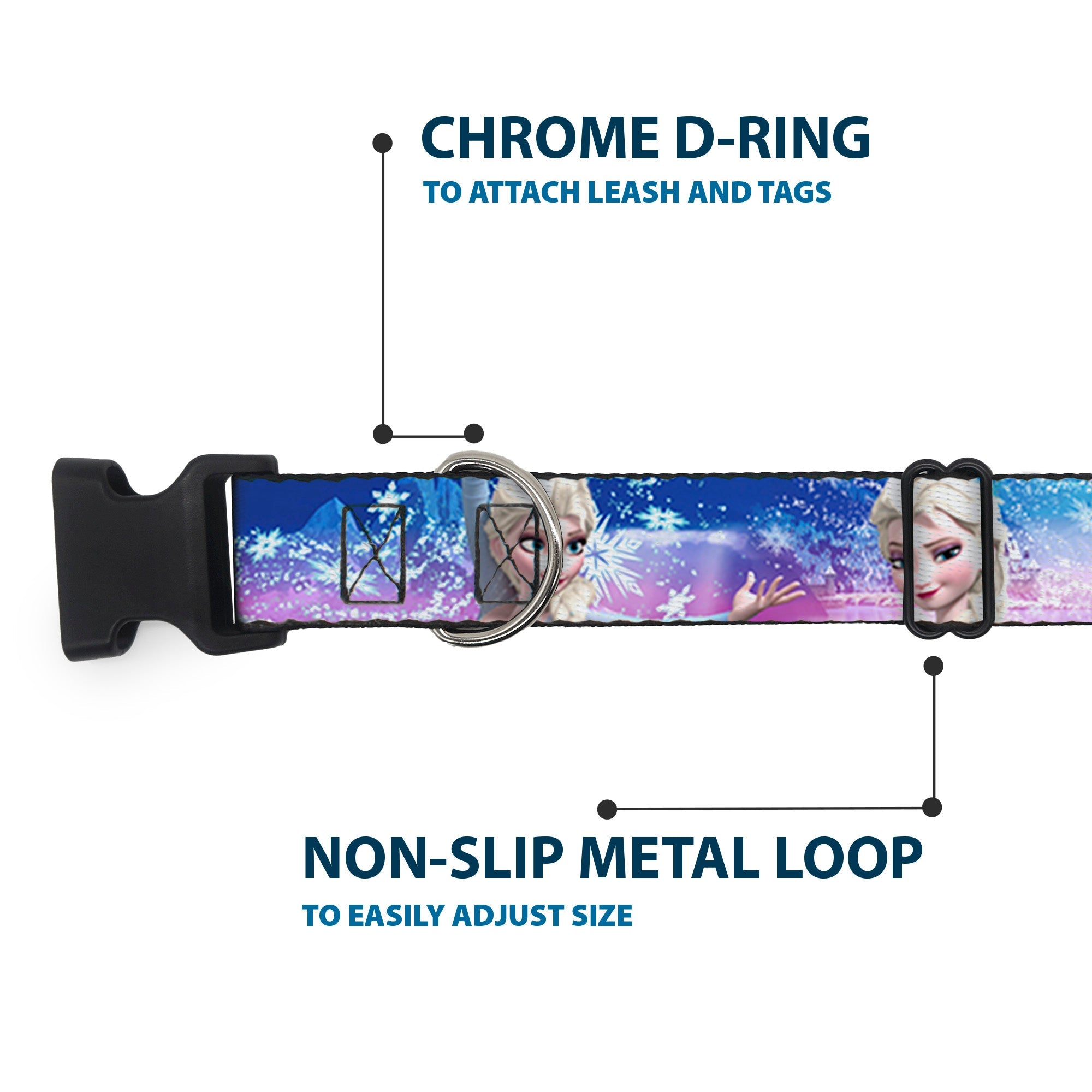 Plastic Clip Collar - Elsa the Snow Queen Poses/Castle & Snowy Mountains Blue-Pink Fade