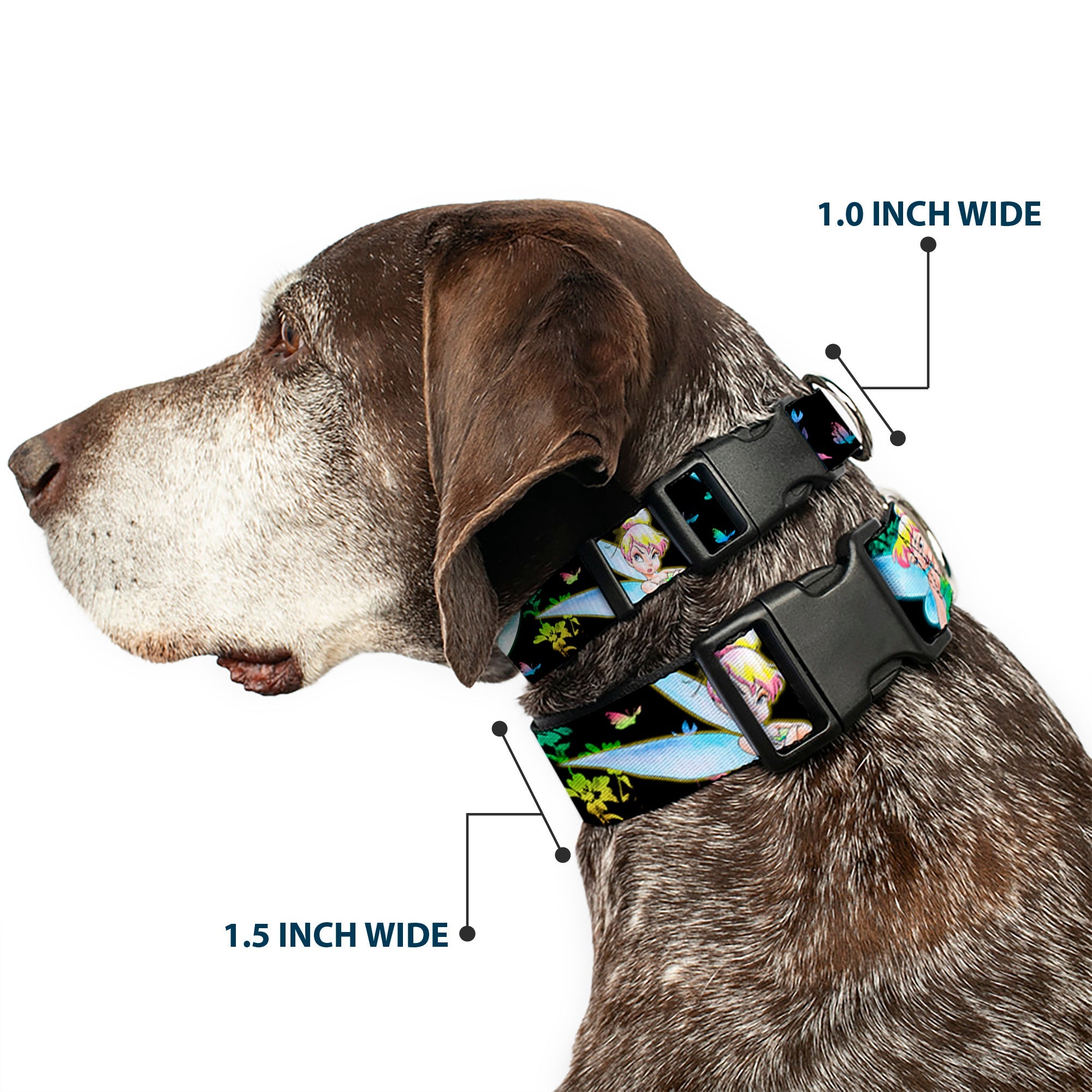 Plastic Clip Collar - Glowing Tinker Bell Poses/Butterflies & Flowers Black/Multi Neon