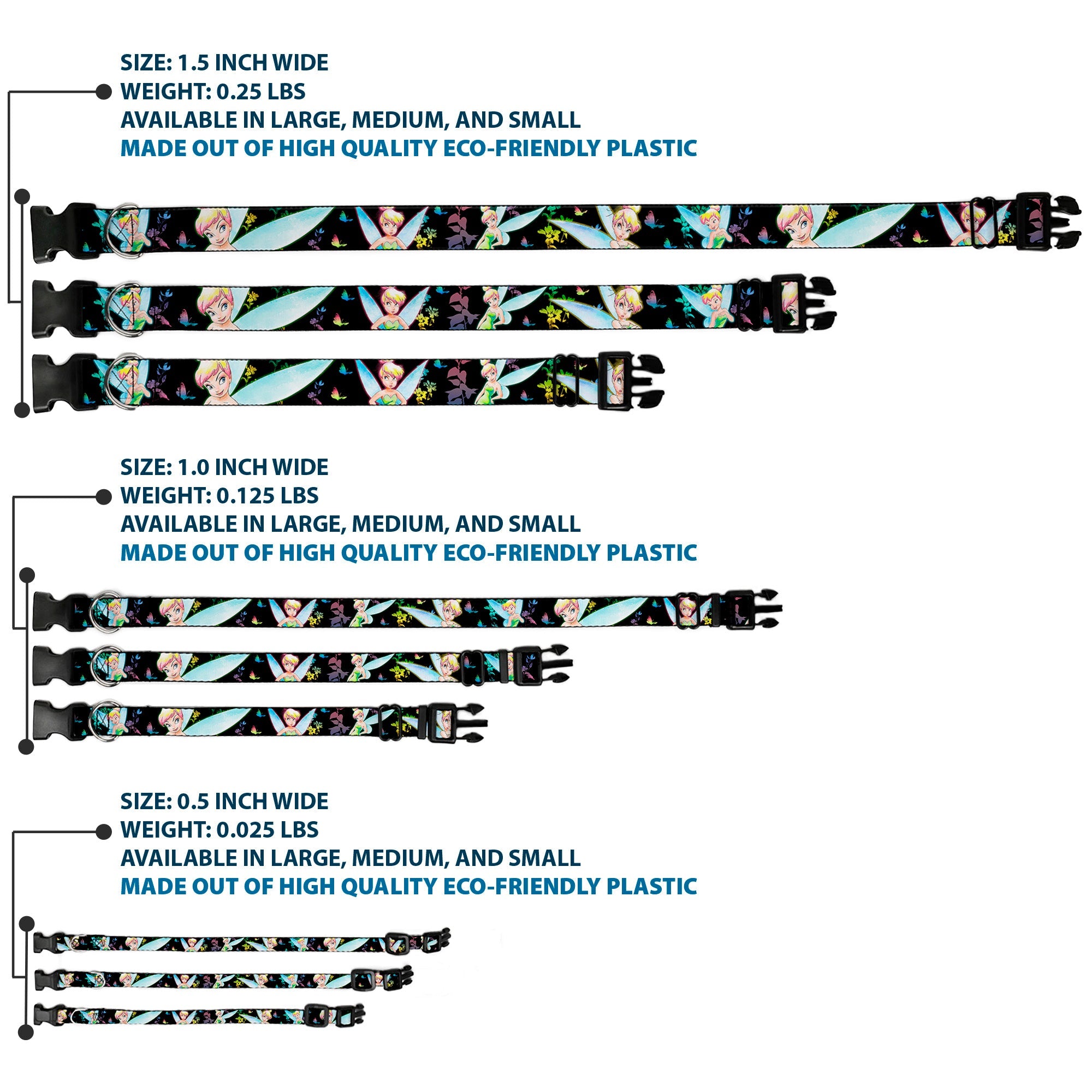 Plastic Clip Collar - Glowing Tinker Bell Poses/Butterflies & Flowers Black/Multi Neon