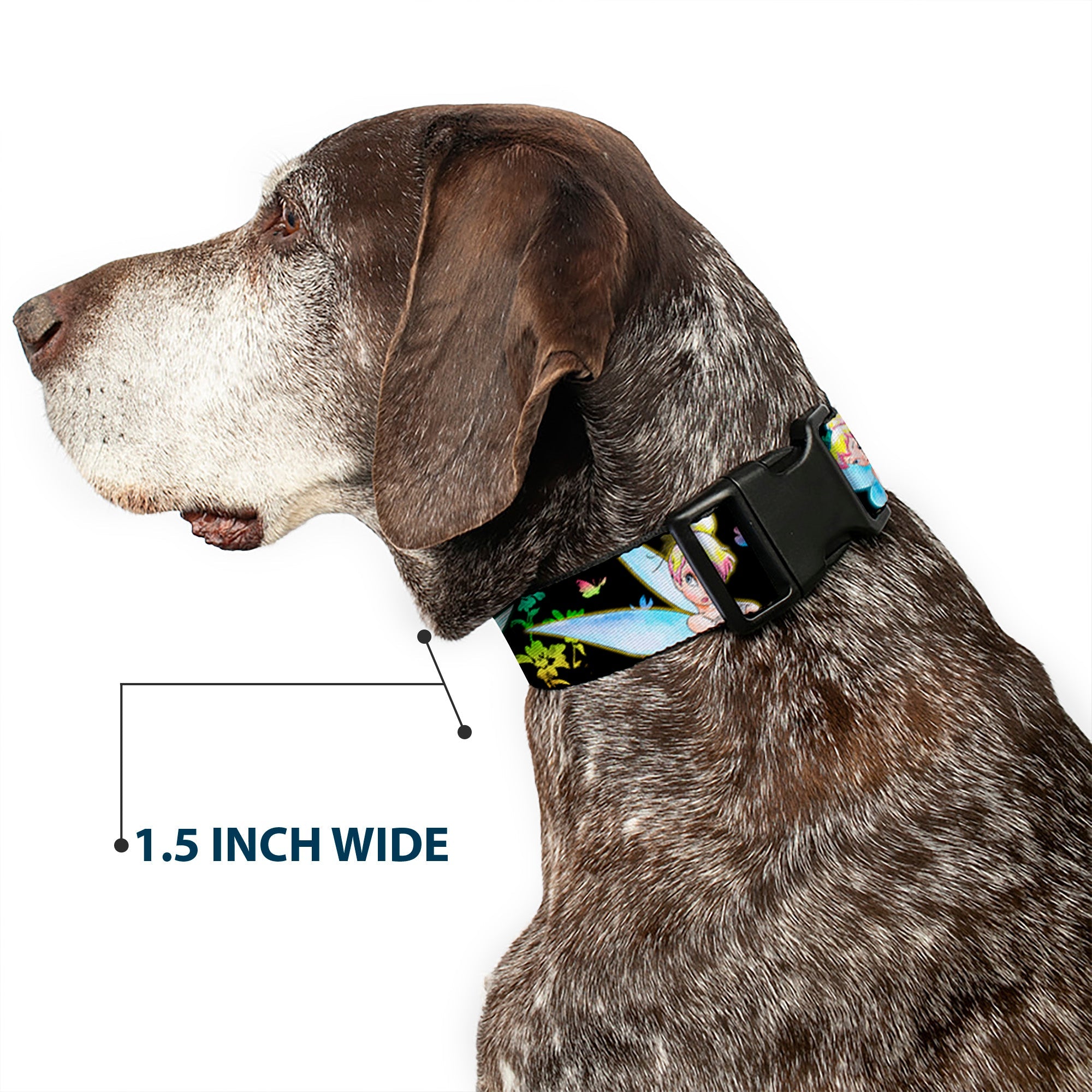 Plastic Clip Collar - Glowing Tinker Bell Poses/Butterflies & Flowers Black/Multi Neon
