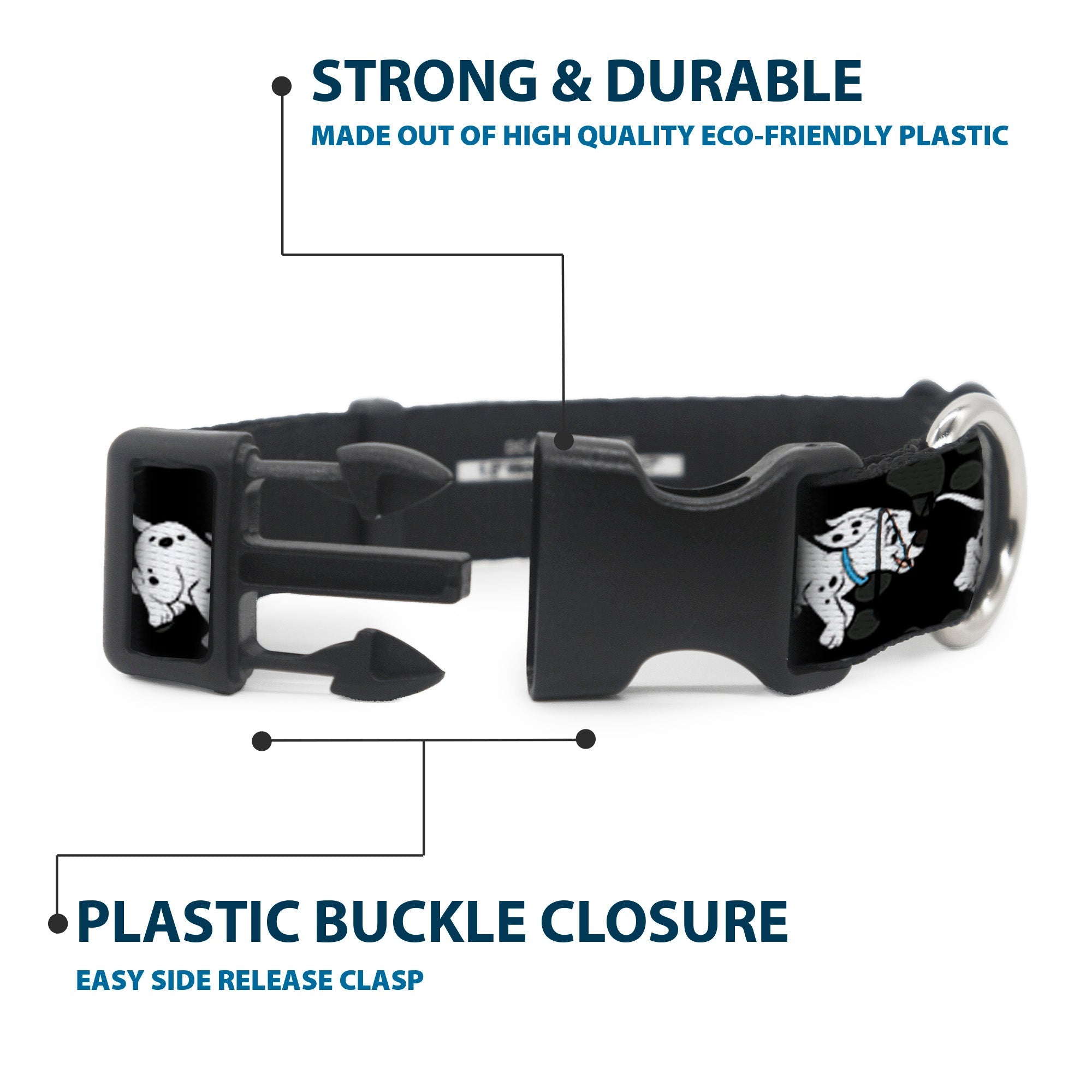 Plastic Clip Collar - Dalmatians Running/Paws Black/Gray/White/Black
