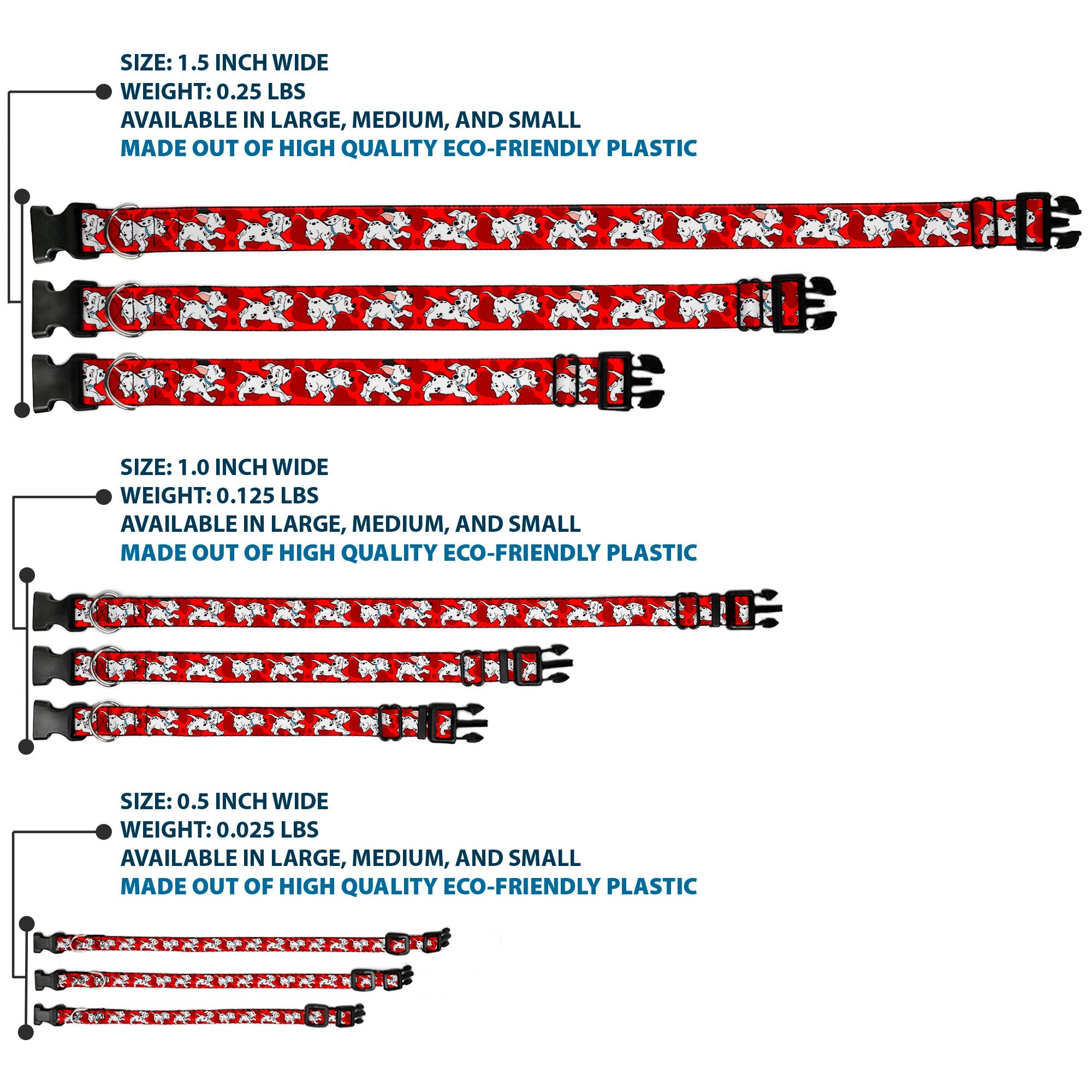Plastic Clip Collar - Dalmatians Running/Paws Reds/White/Black