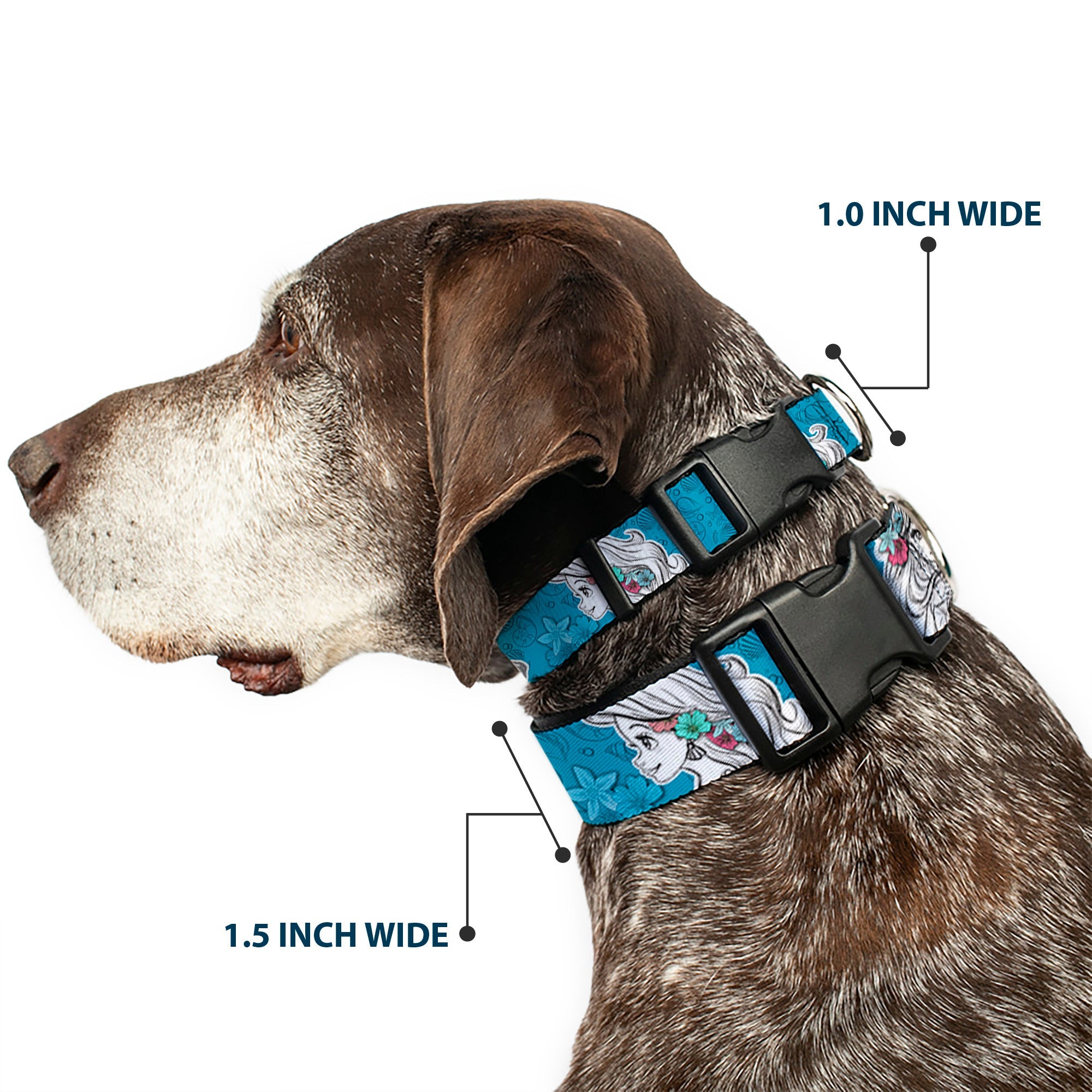Plastic Clip Collar - Ariel Poses/Shells Sketch Blue/White