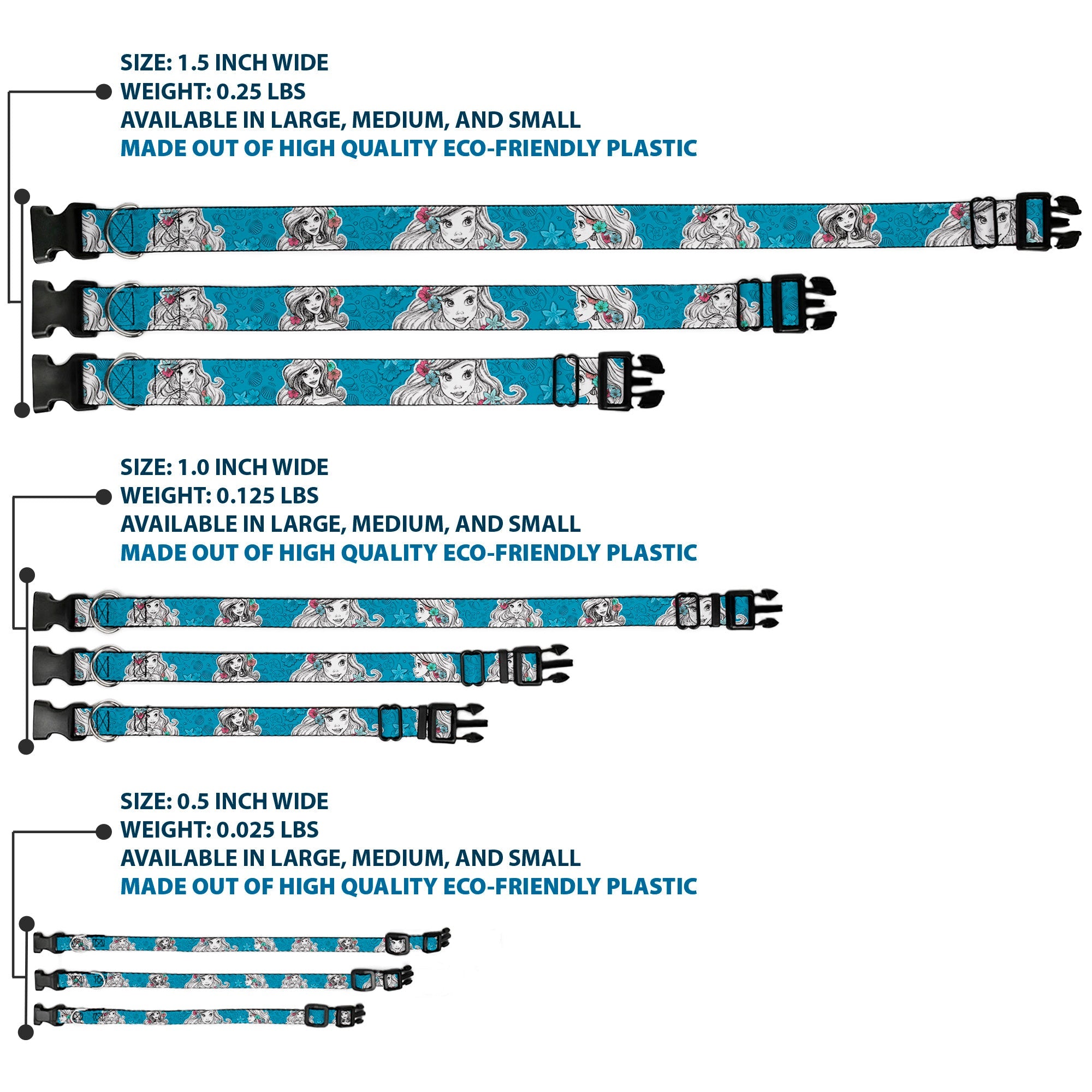 Plastic Clip Collar - Ariel Poses/Shells Sketch Blue/White