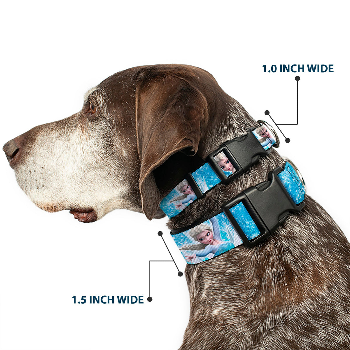 Plastic Clip Collar - Frozen Elsa Face/Action Pose/Snowflakes Blues/White
