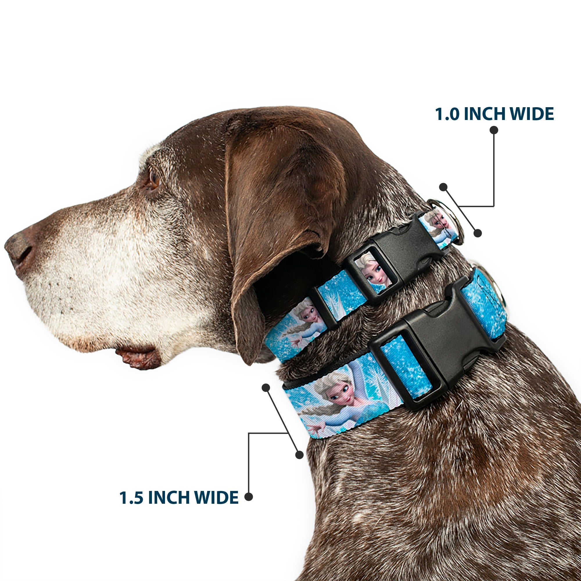 Plastic Clip Collar - Frozen Elsa Face/Action Pose/Snowflakes Blues/White
