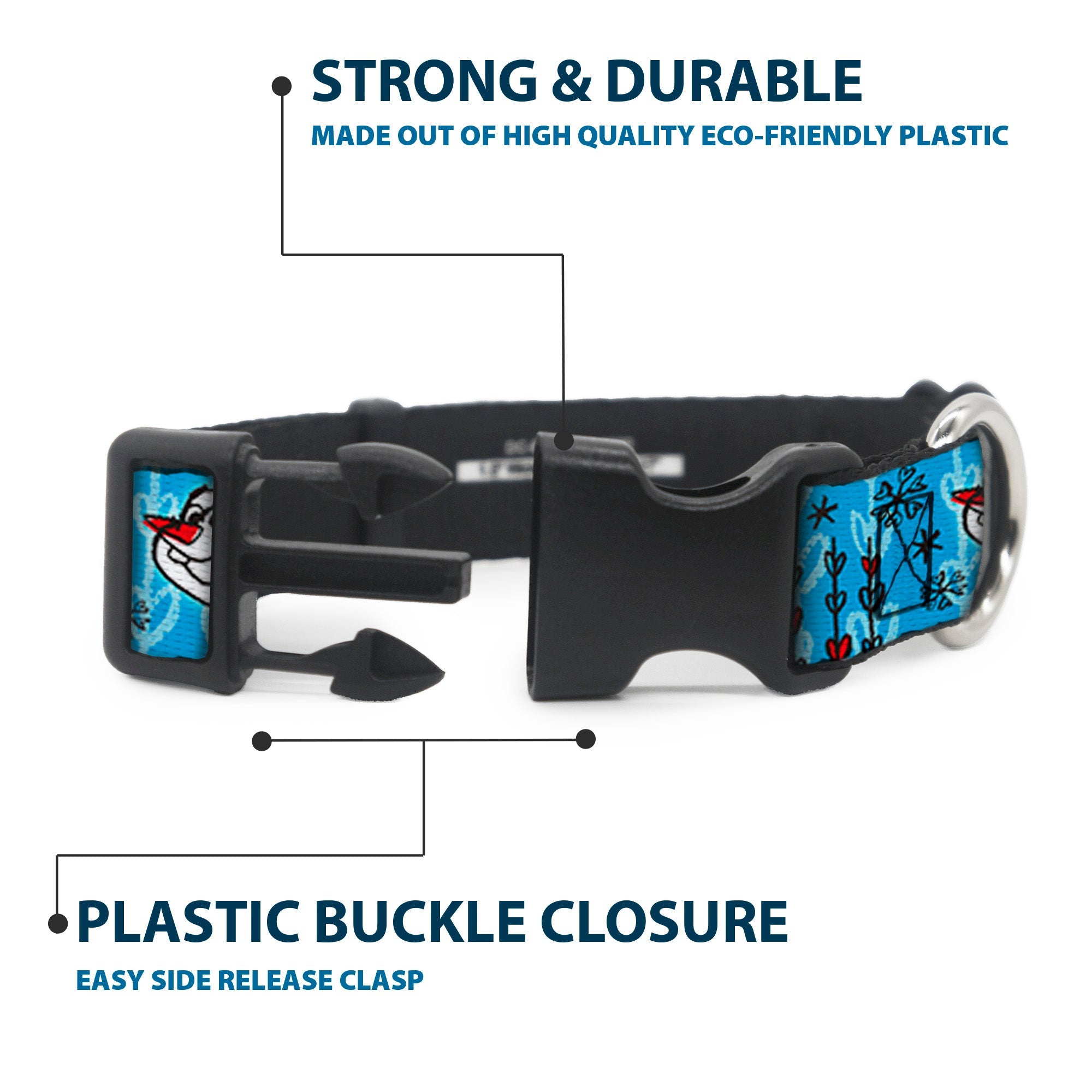 Plastic Clip Collar - Olaf Heart Raindrop Sketch Blues/Black