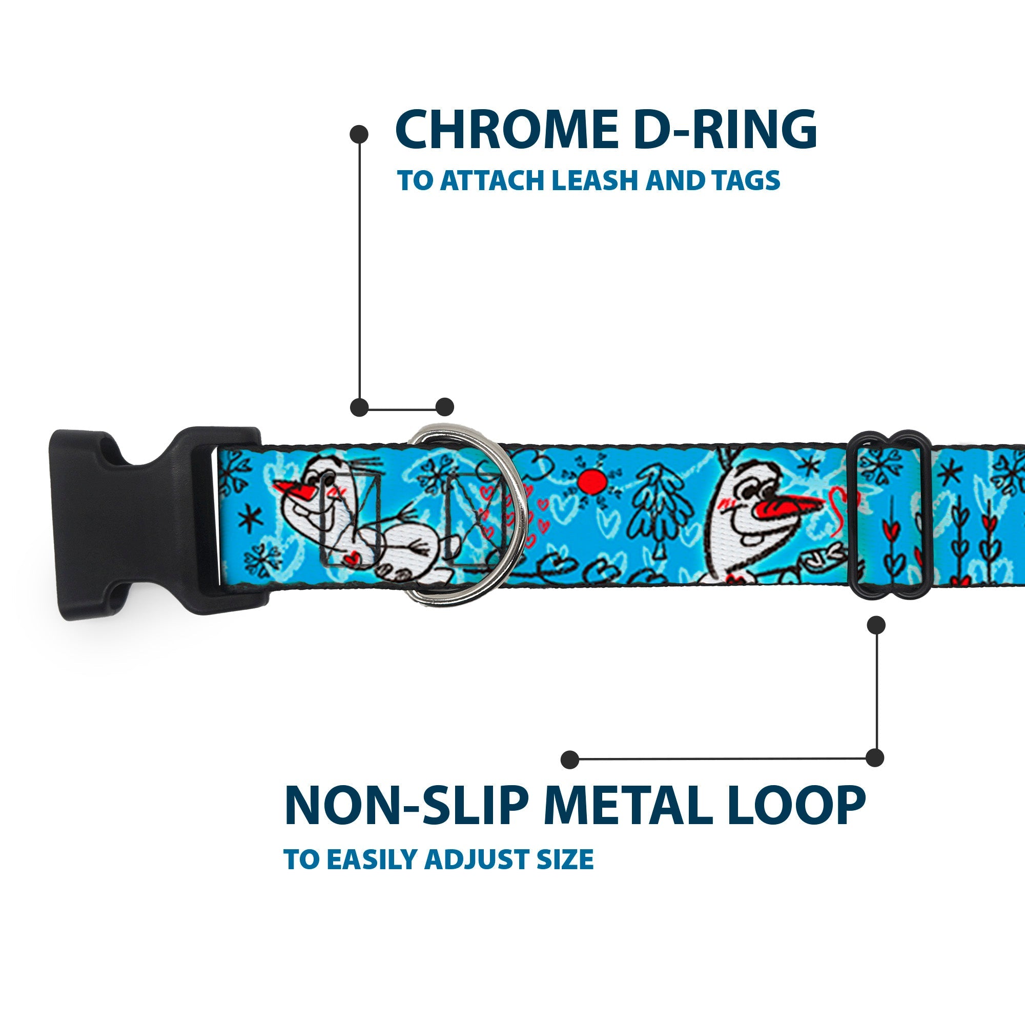 Plastic Clip Collar - Olaf Heart Raindrop Sketch Blues/Black