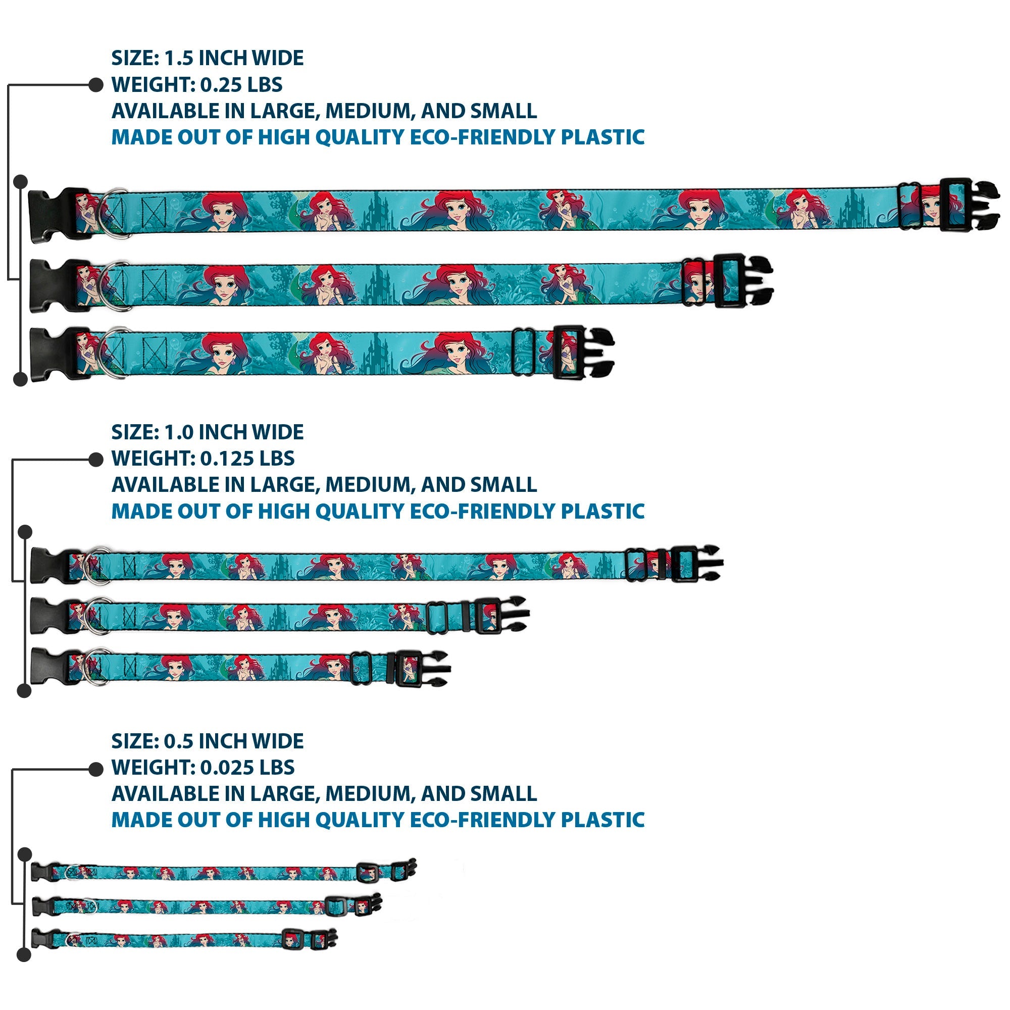 Plastic Clip Collar - Ariel Poses Coral & Castle Blues/Reds