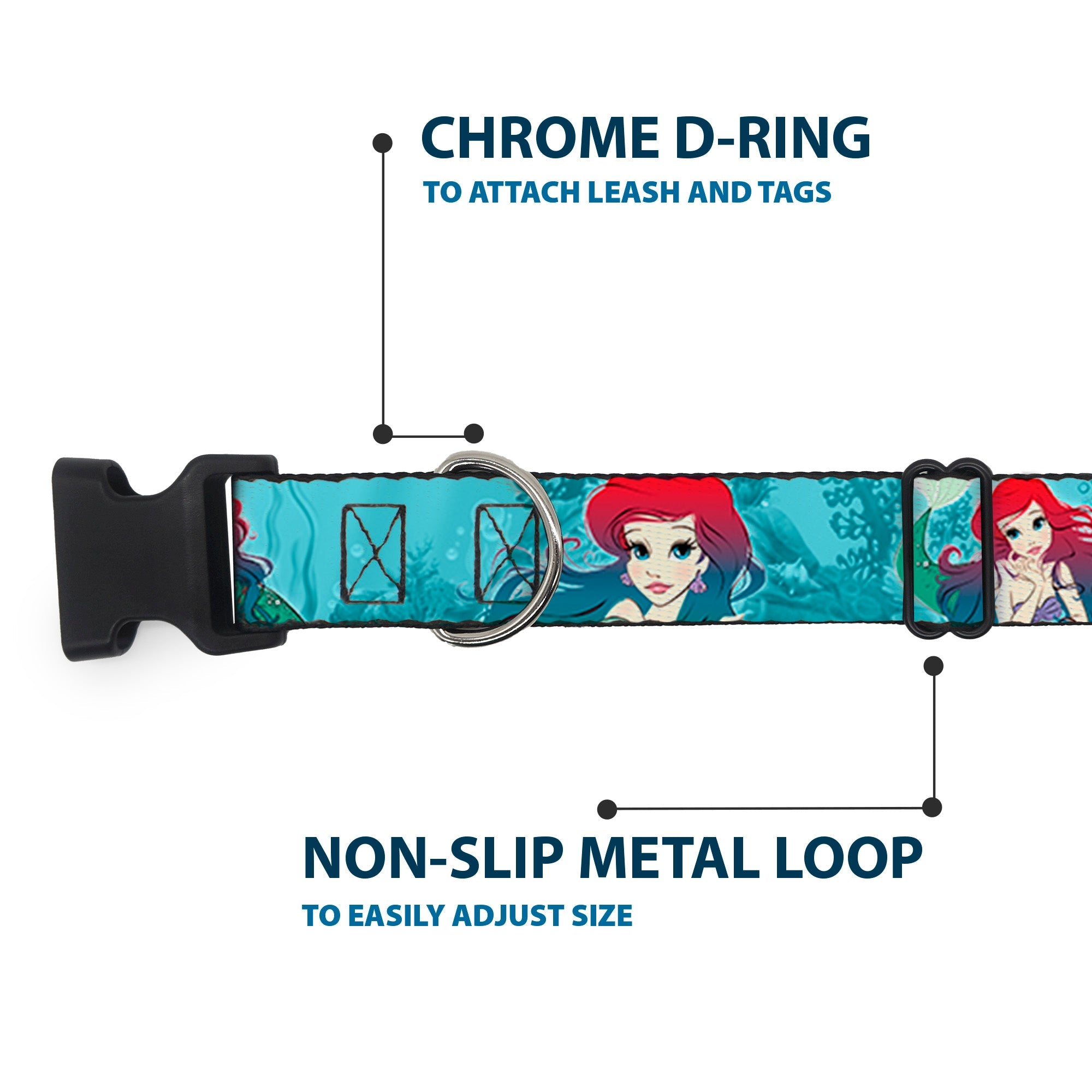 Plastic Clip Collar - Ariel Poses Coral & Castle Blues/Reds