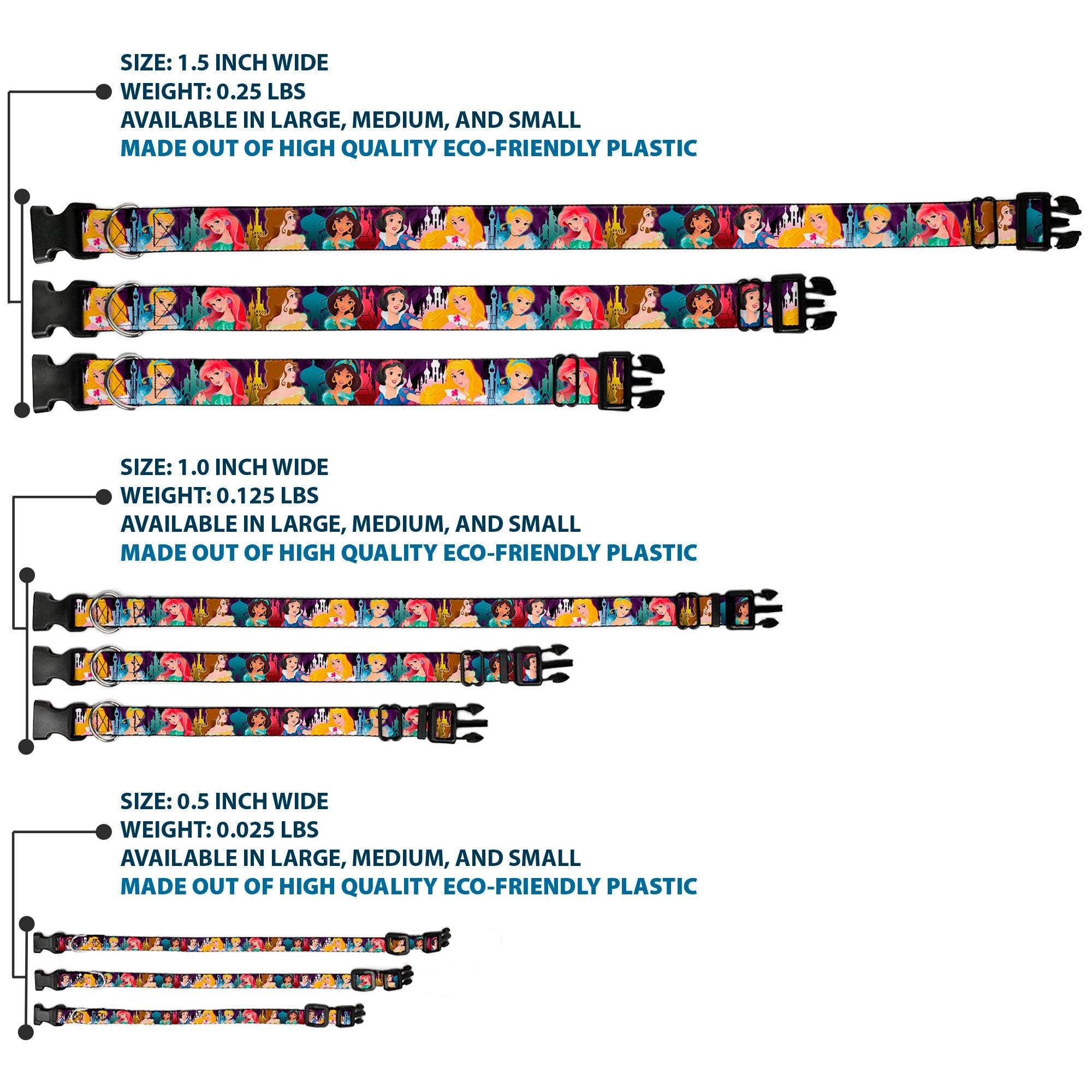 Plastic Clip Collar - Disney Princess Poses/Castle Silhouettes Purples/Multi Color