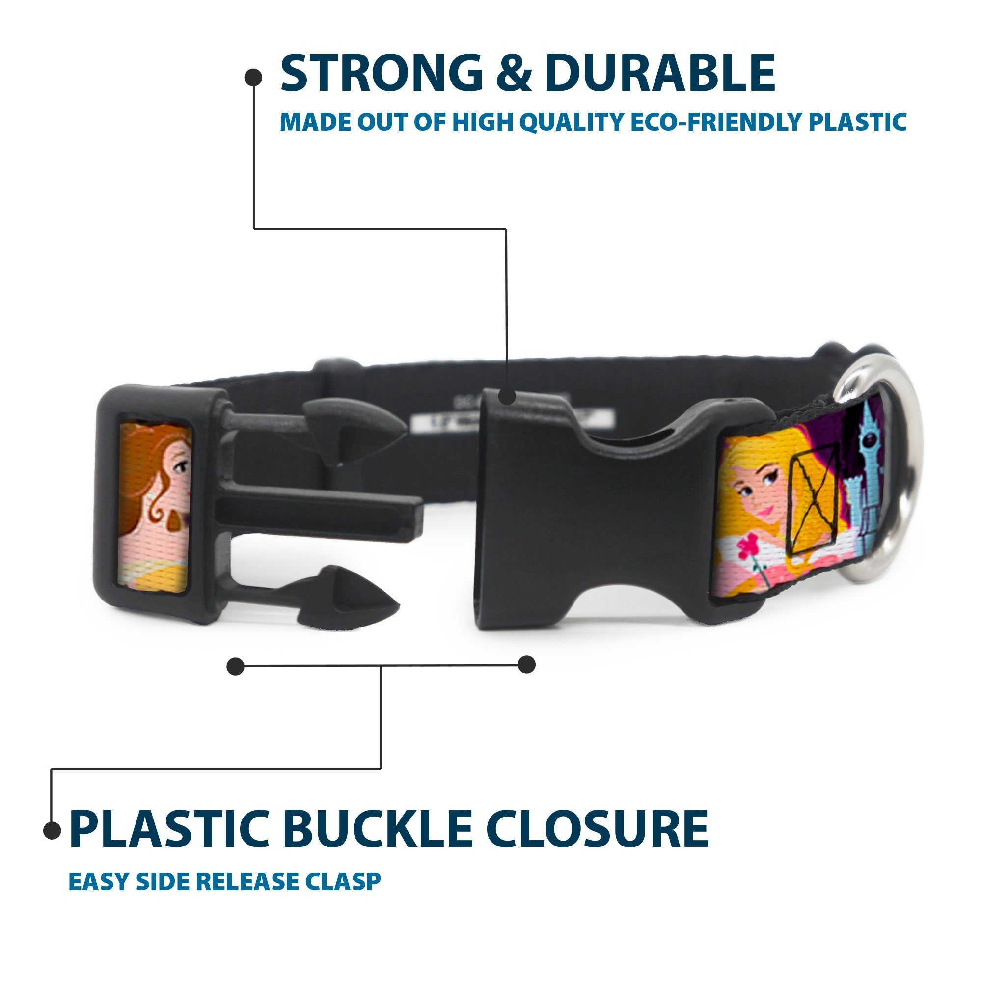 Plastic Clip Collar - Disney Princess Poses/Castle Silhouettes Purples/Multi Color