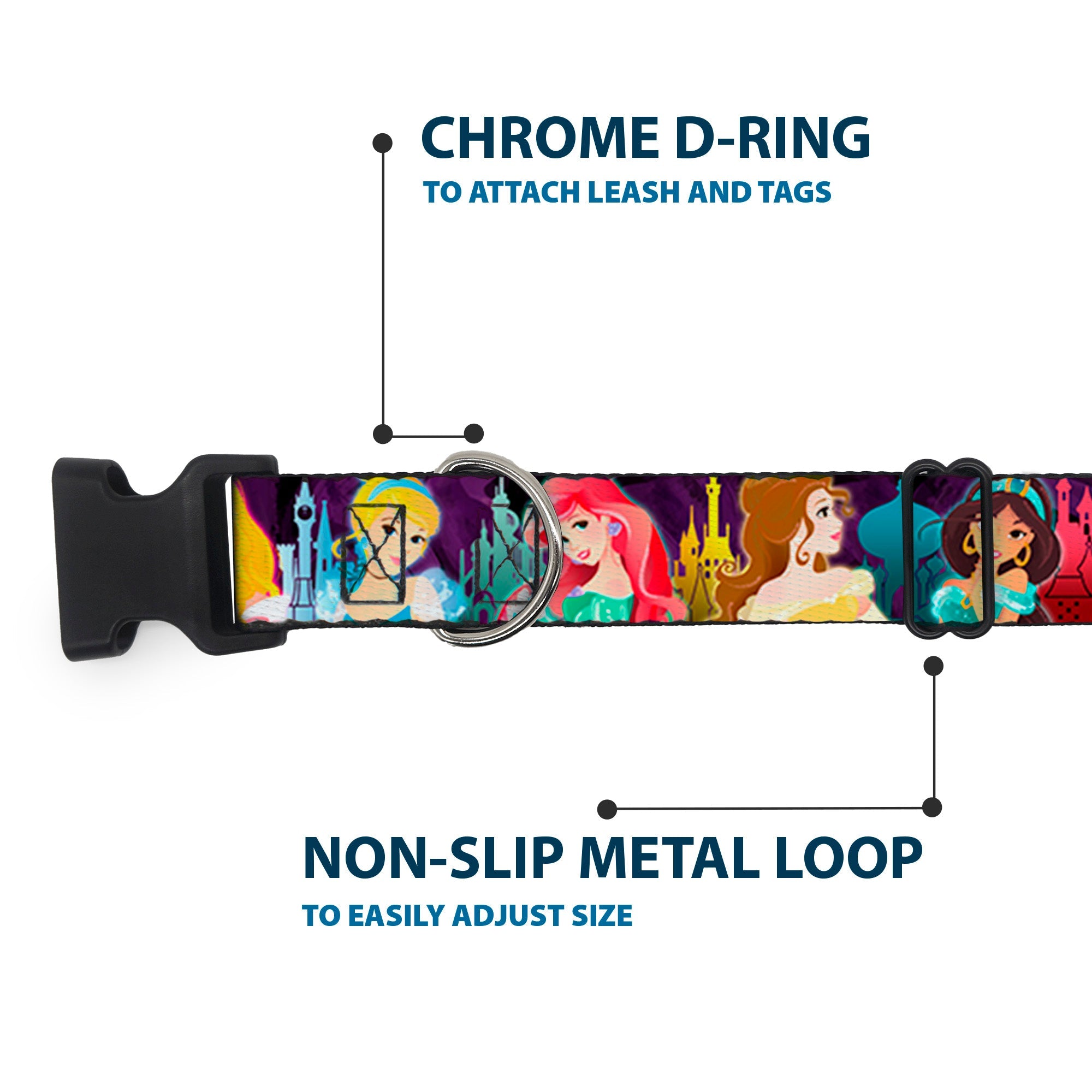 Plastic Clip Collar - Disney Princess Poses/Castle Silhouettes Purples/Multi Color