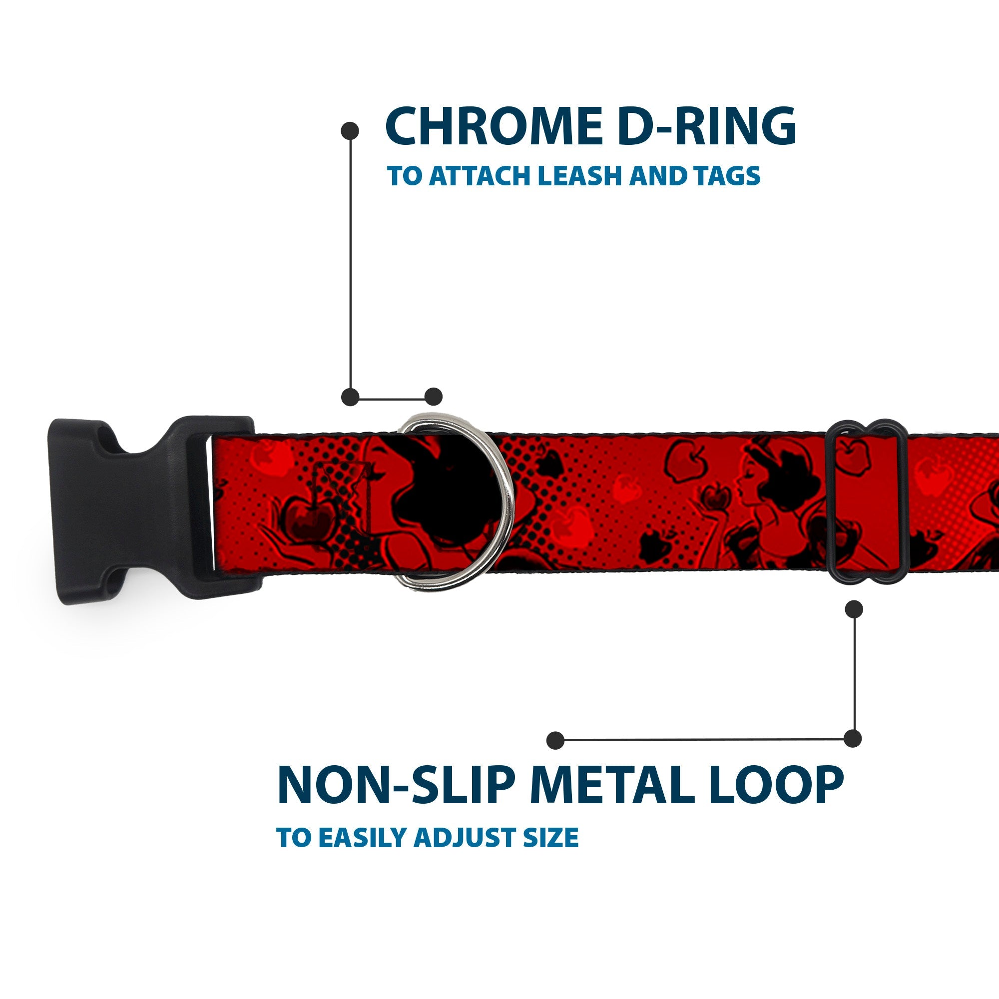 Plastic Clip Collar - SNOW WHITE Poses/Apple Halftone Reds/Black