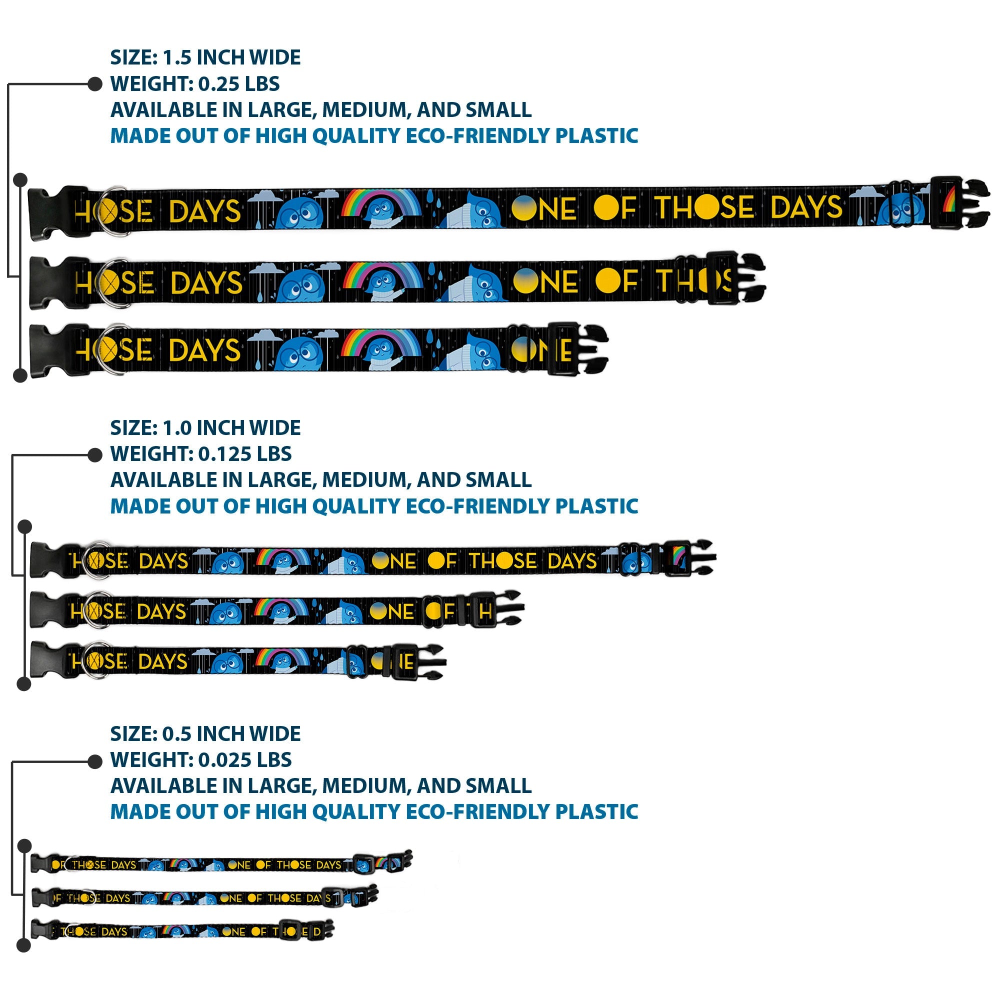 Plastic Clip Collar - Joy Poses/Rain ONE OF THOSE DAYS Black/Gray/Blues/Yellow