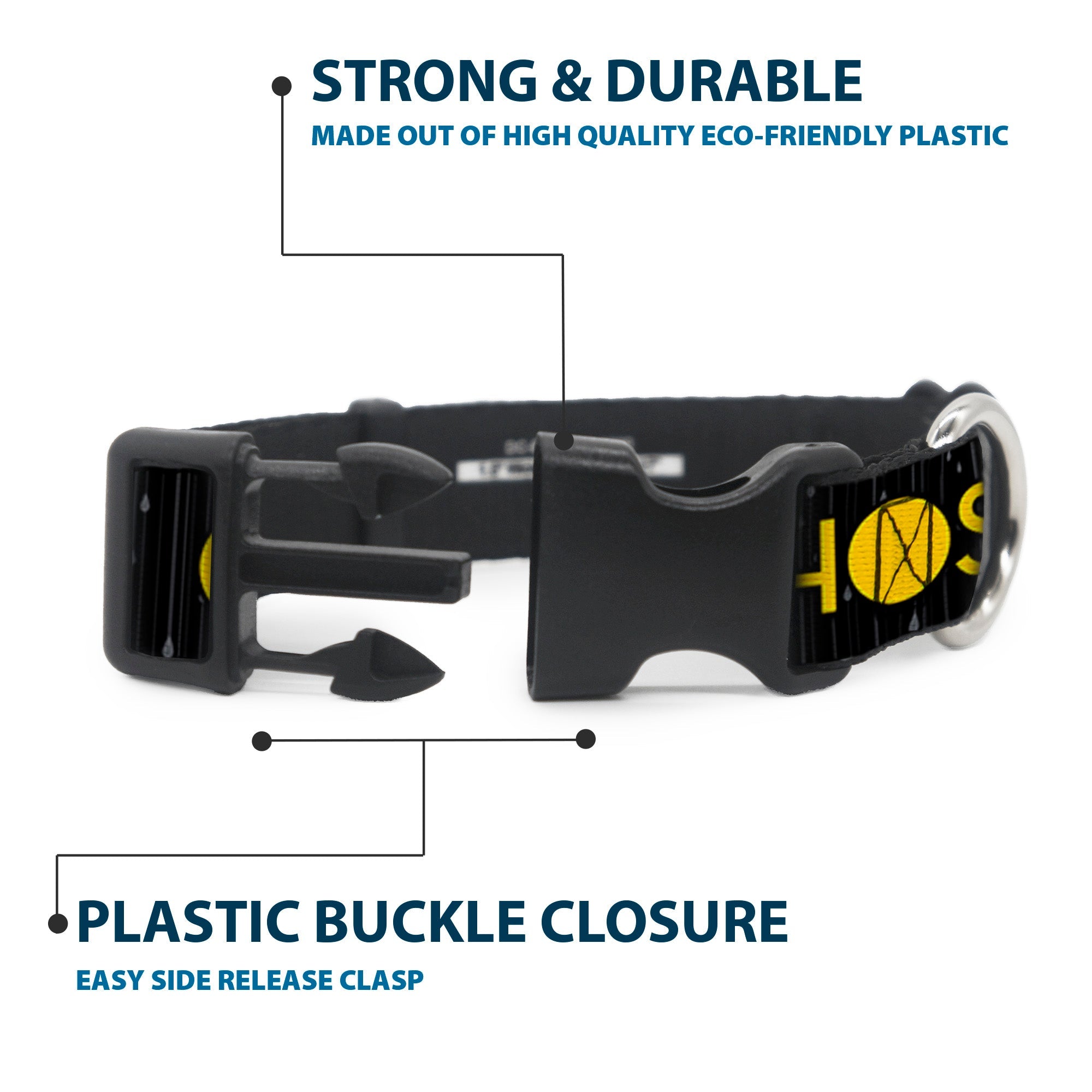 Plastic Clip Collar - Joy Poses/Rain ONE OF THOSE DAYS Black/Gray/Blues/Yellow