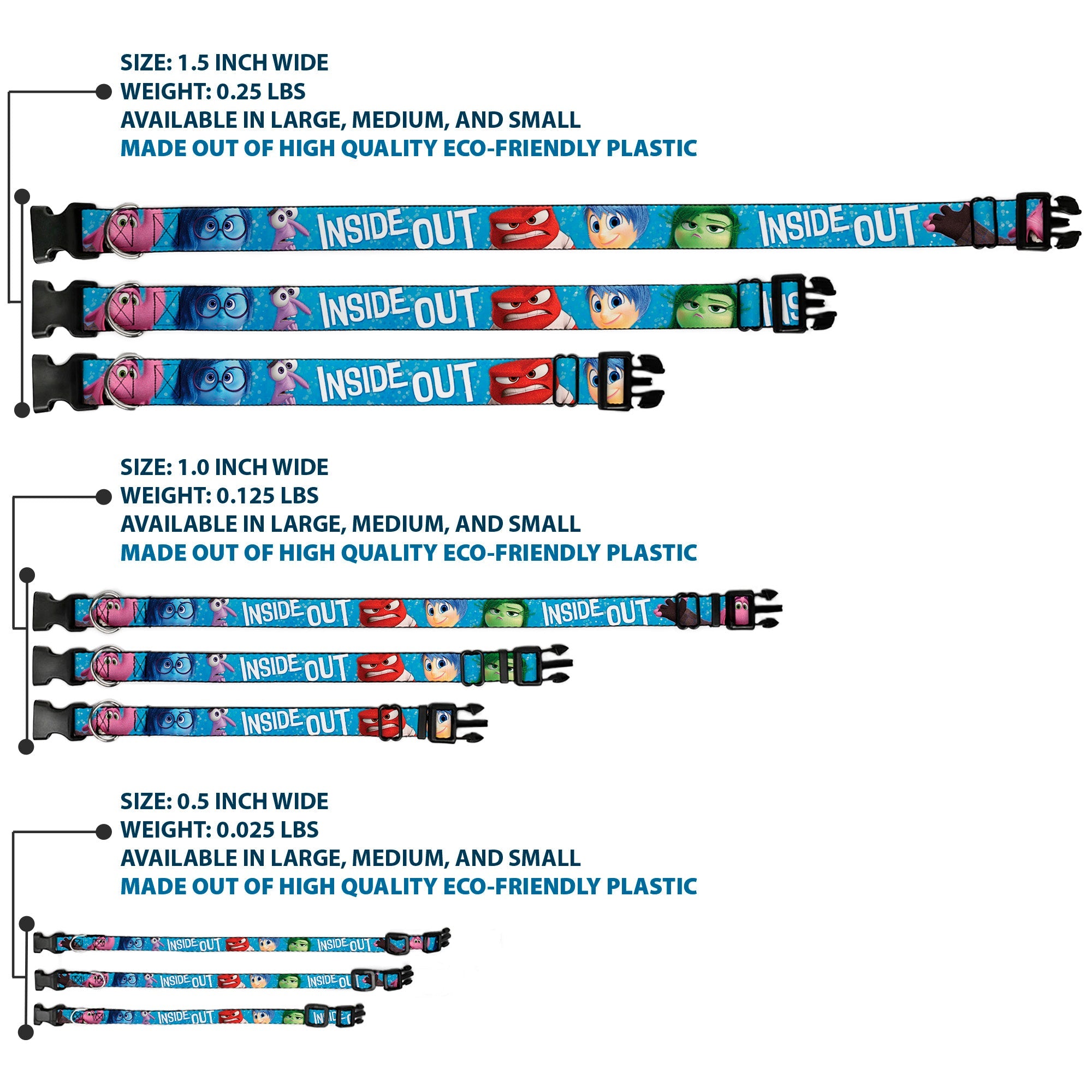 Plastic Clip Collar - INSIDE OUT 6-Character Pose Sparkle Blue/White