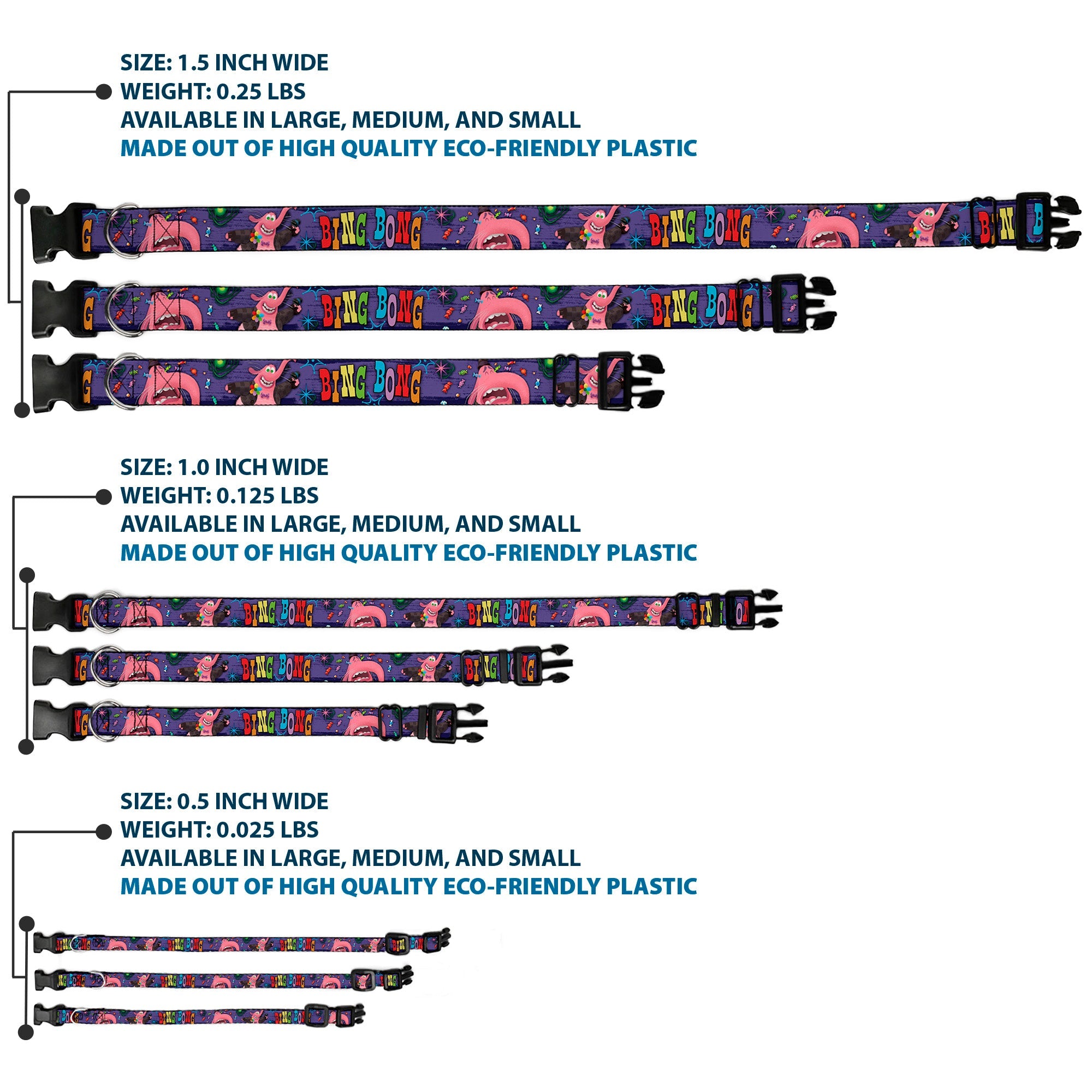 Plastic Clip Collar - BING BONG Poses/Candy Purples/Multi Color