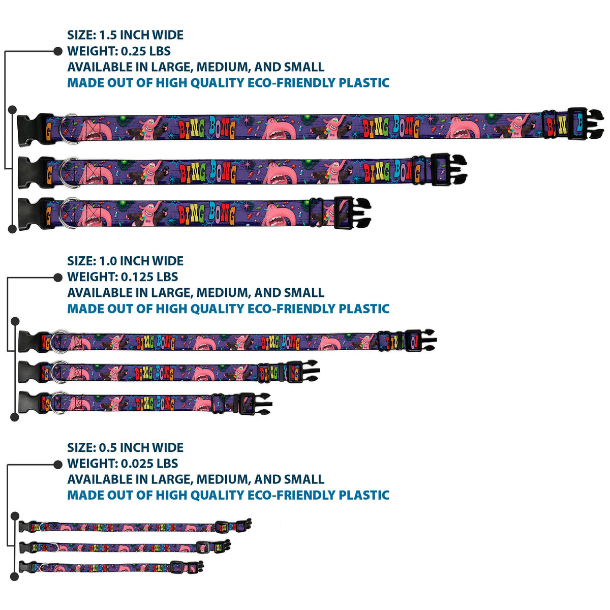 Plastic Clip Collar - BING BONG Poses/Candy Purples/Multi Color