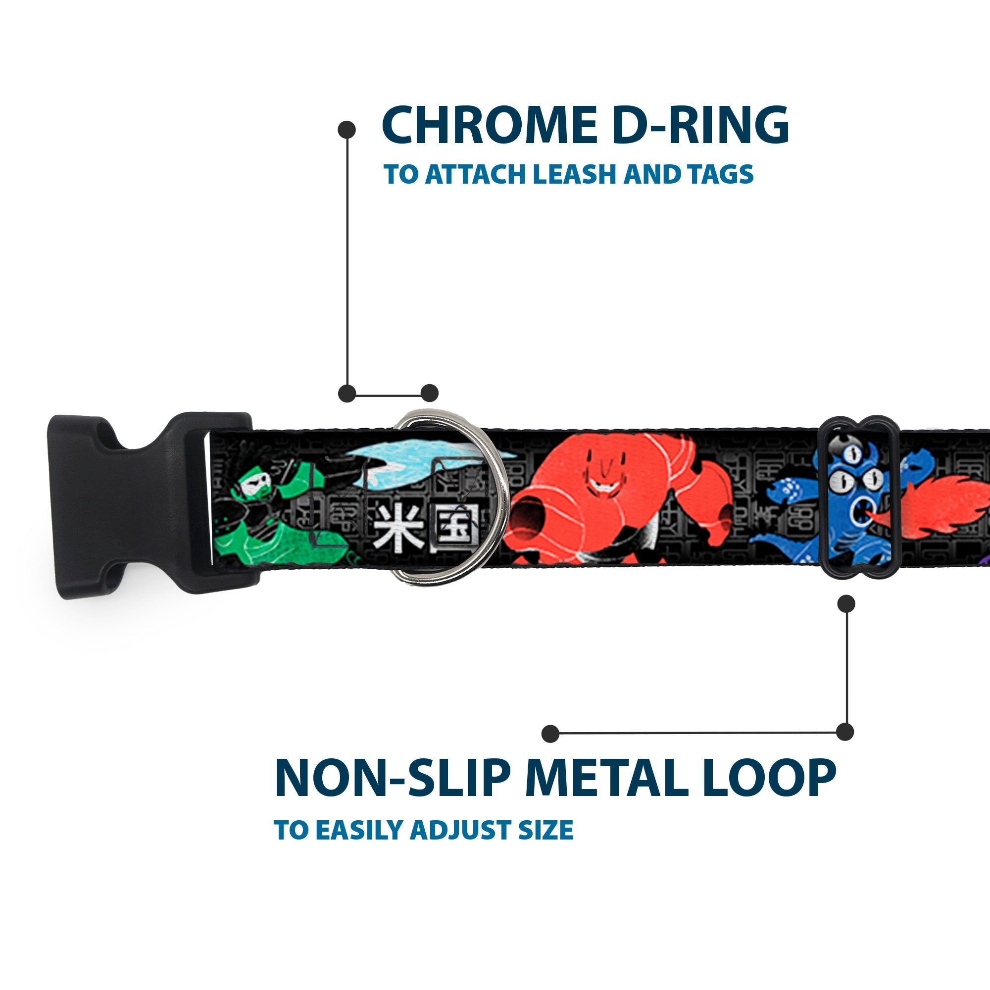 Plastic Clip Collar - Big Hero 6 Group Action Pose/Name Blocks Black/Gray/Multi Color