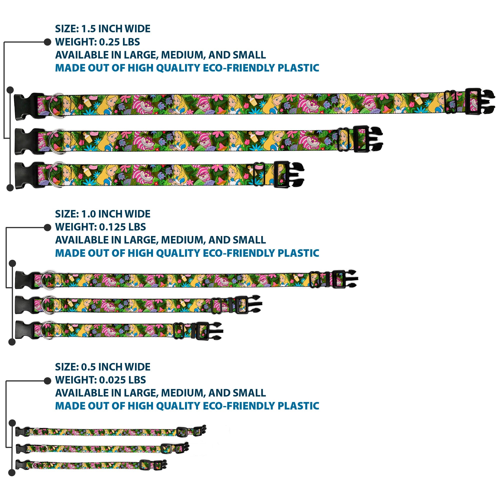 Plastic Clip Collar - Alice & Cheshire Cat Poses/Flowers