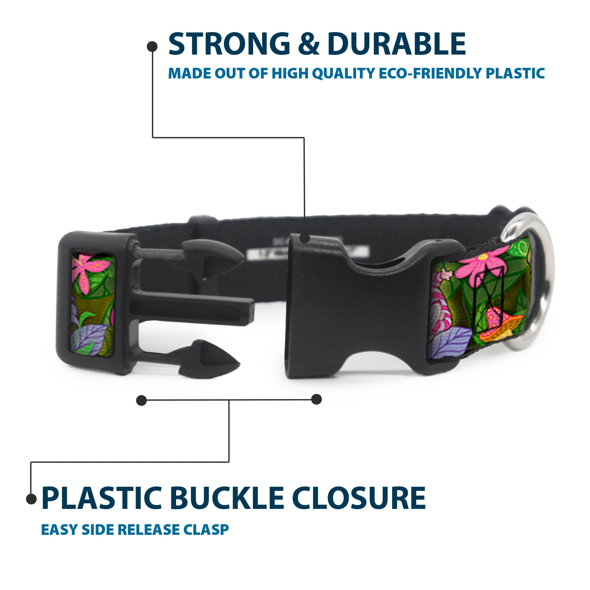 Plastic Clip Collar - Alice & Cheshire Cat Poses/Flowers