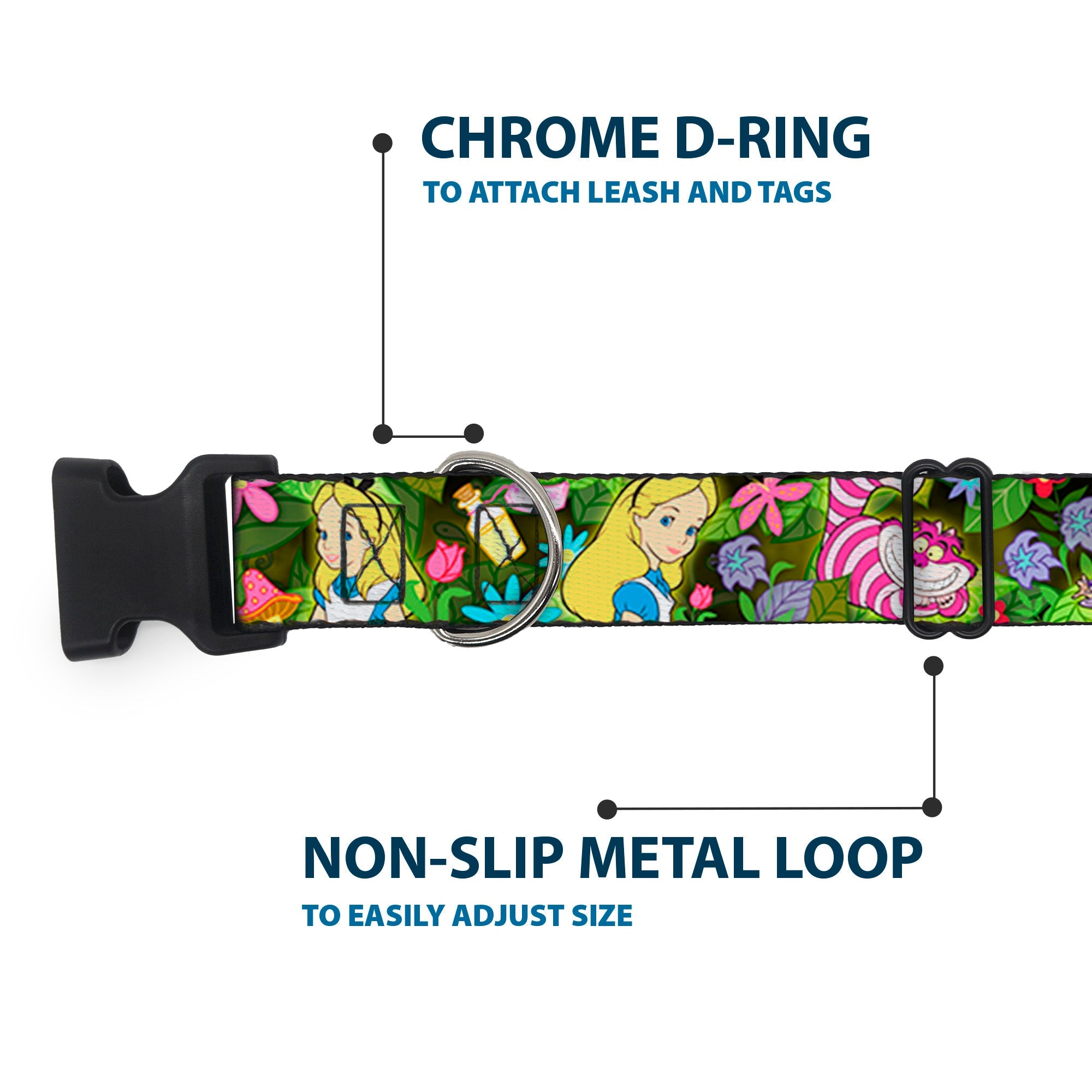 Plastic Clip Collar - Alice & Cheshire Cat Poses/Flowers