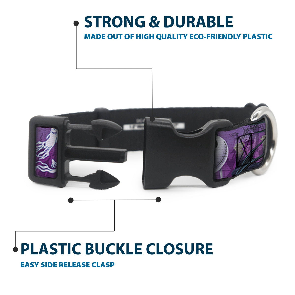 Plastic Clip Collar - Jack Expressions/Ghosts in Cemetery Purples/Grays/White