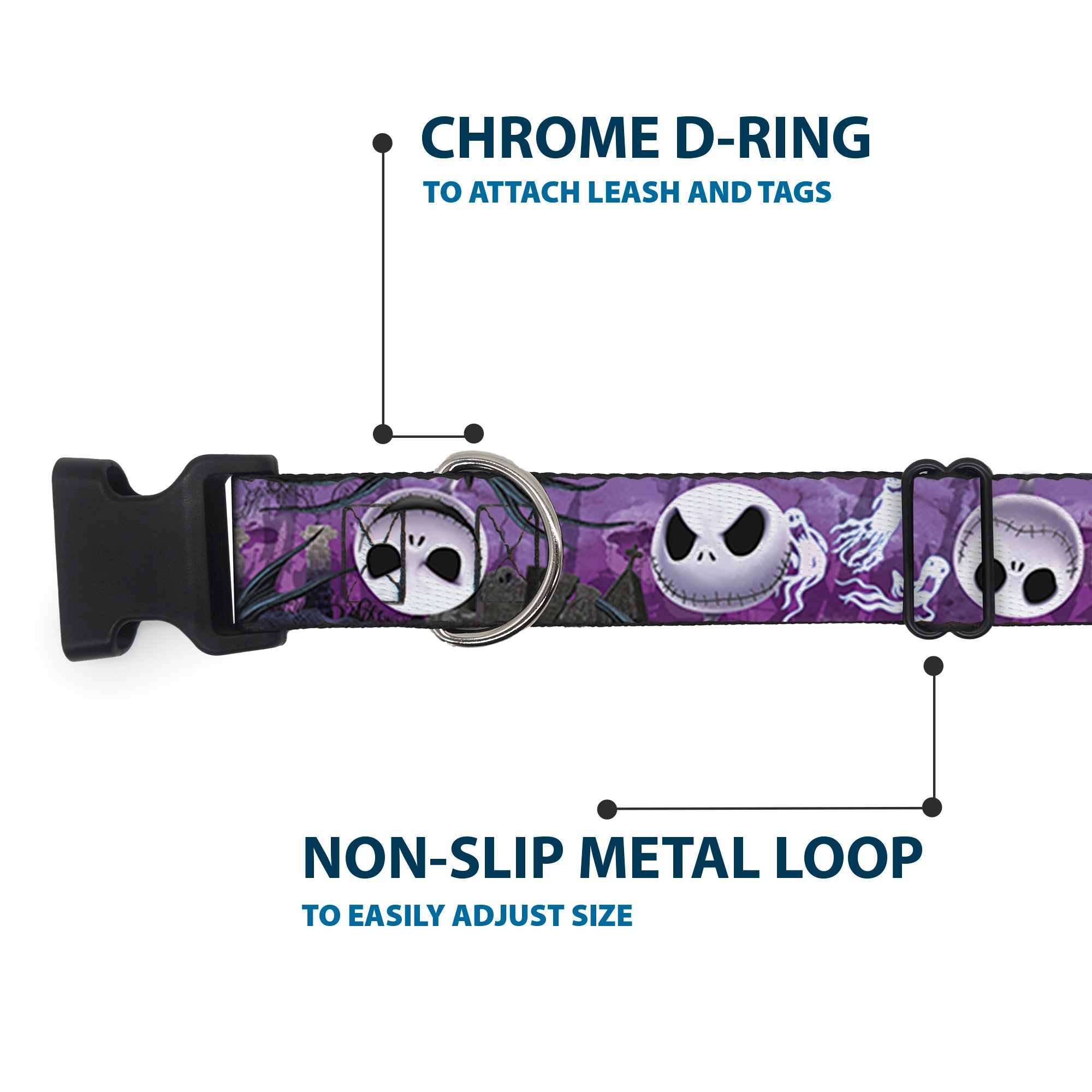 Plastic Clip Collar - Jack Expressions/Ghosts in Cemetery Purples/Grays/White