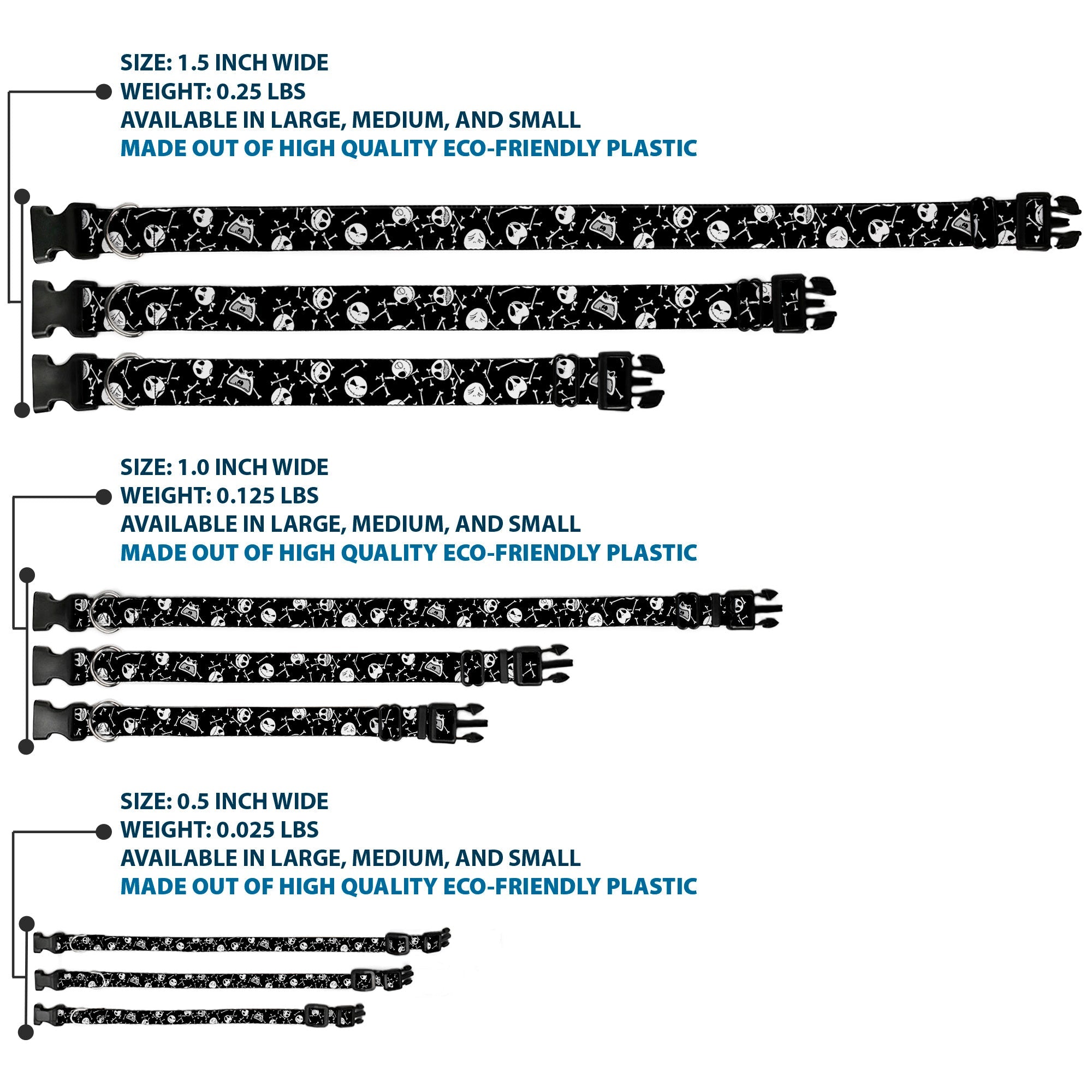 Plastic Clip Collar - Jack Expressions/Bones Scattered Black/White