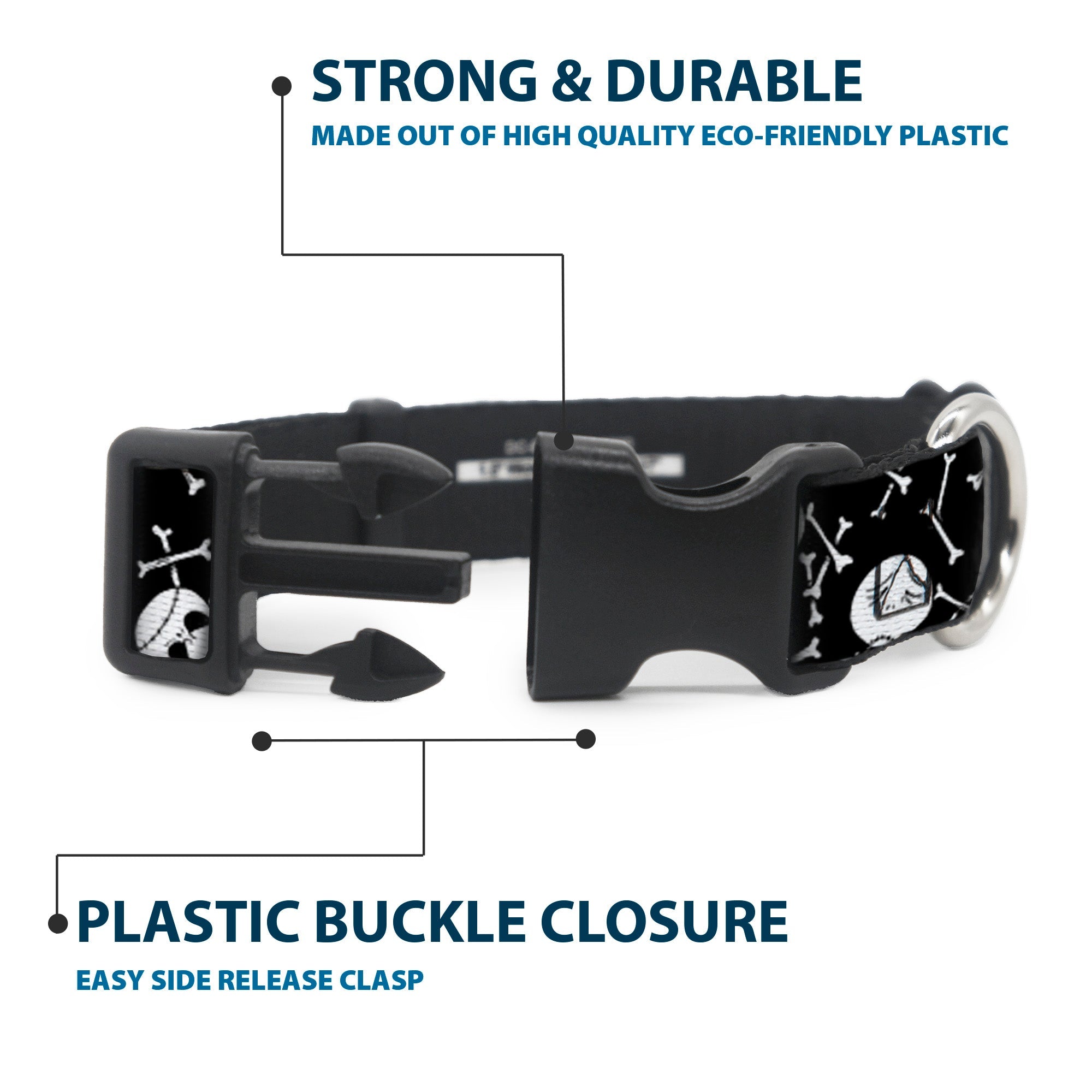 Plastic Clip Collar - Jack Expressions/Bones Scattered Black/White