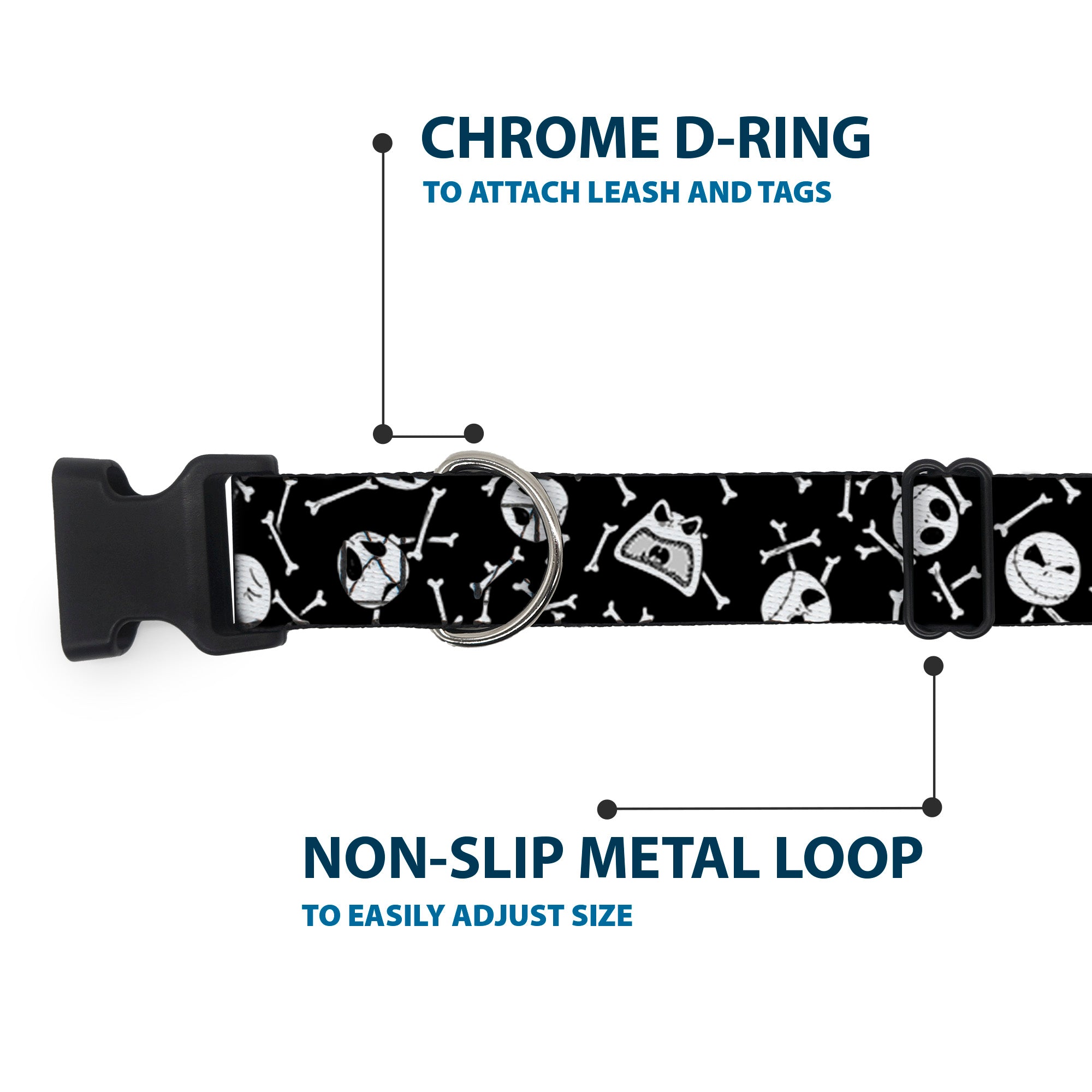 Plastic Clip Collar - Jack Expressions/Bones Scattered Black/White
