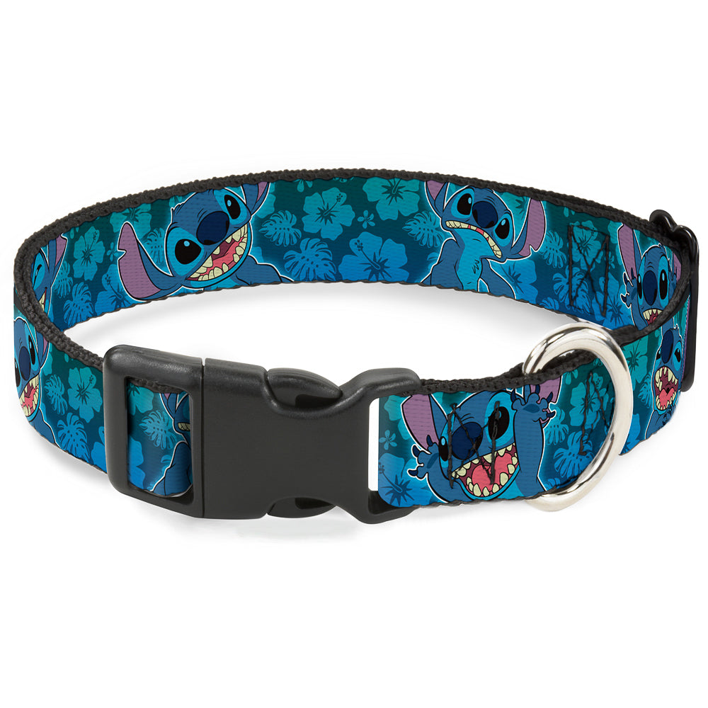 Plastic Clip Collar - Stitch Expressions/Hibiscus Collage Green-Blue Fade