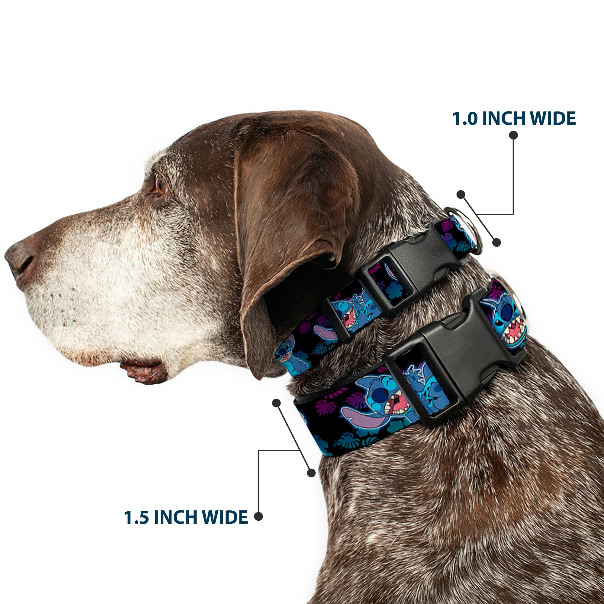 Plastic Clip Collar - Stitch 2-Expressions/2-Poses Tropical Flora Black/Purple-Blue Fade