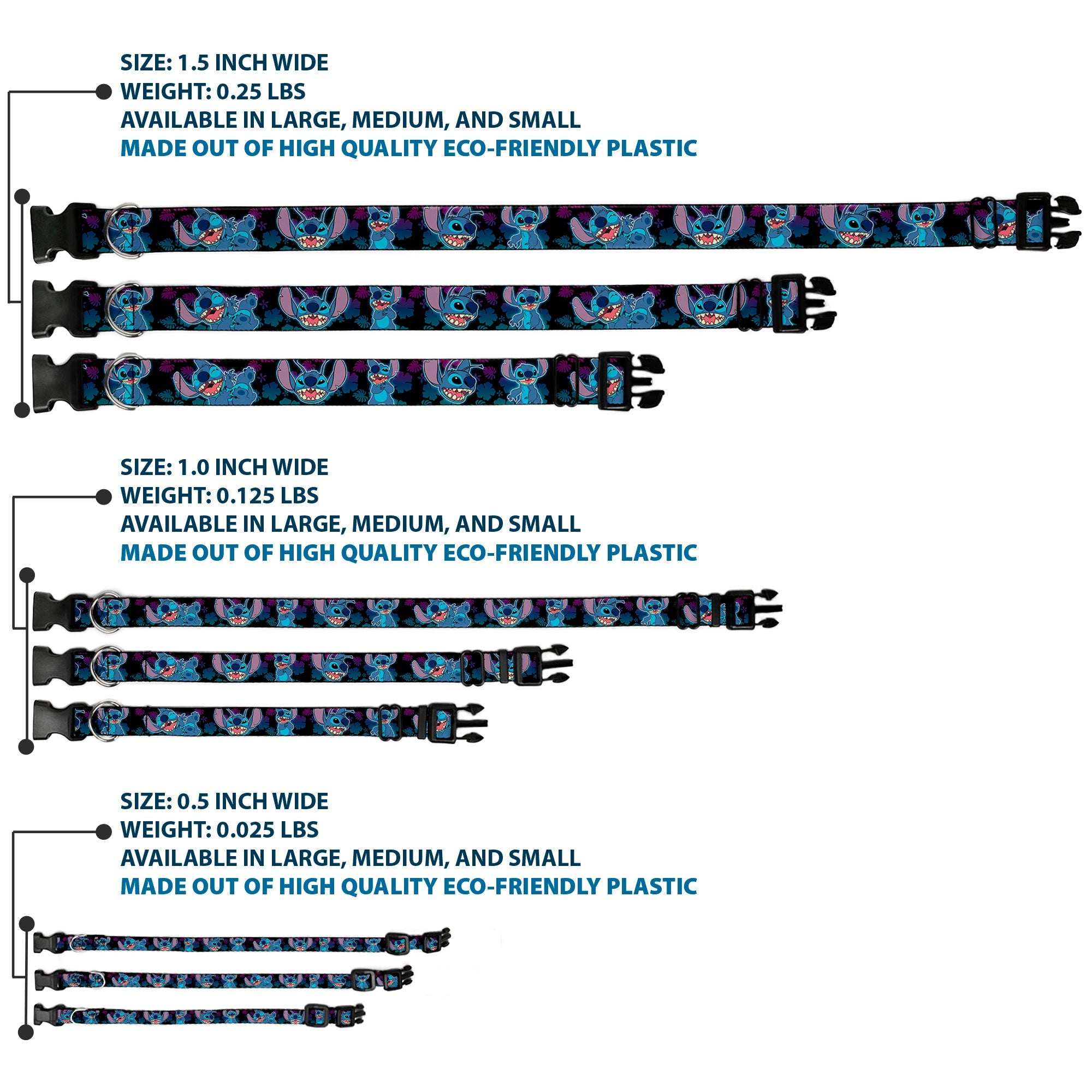 Plastic Clip Collar - Stitch 2-Expressions/2-Poses Tropical Flora Black/Purple-Blue Fade