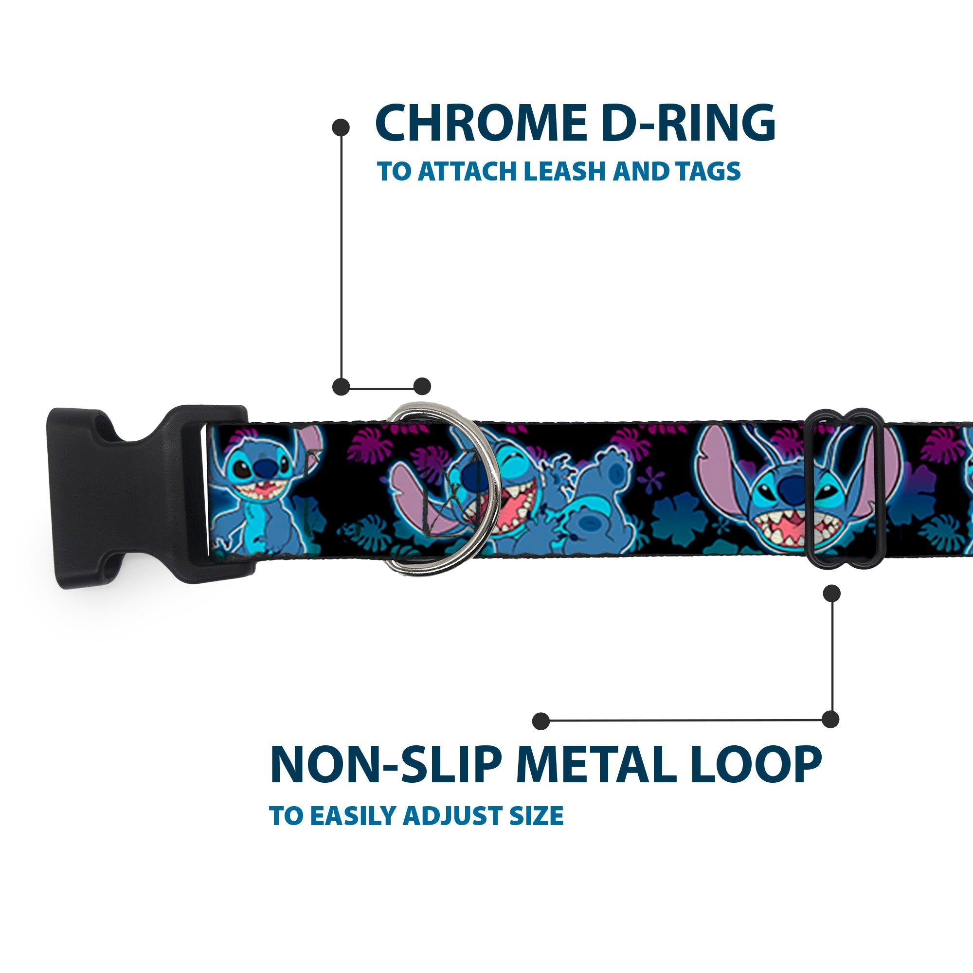 Plastic Clip Collar - Stitch 2-Expressions/2-Poses Tropical Flora Black/Purple-Blue Fade