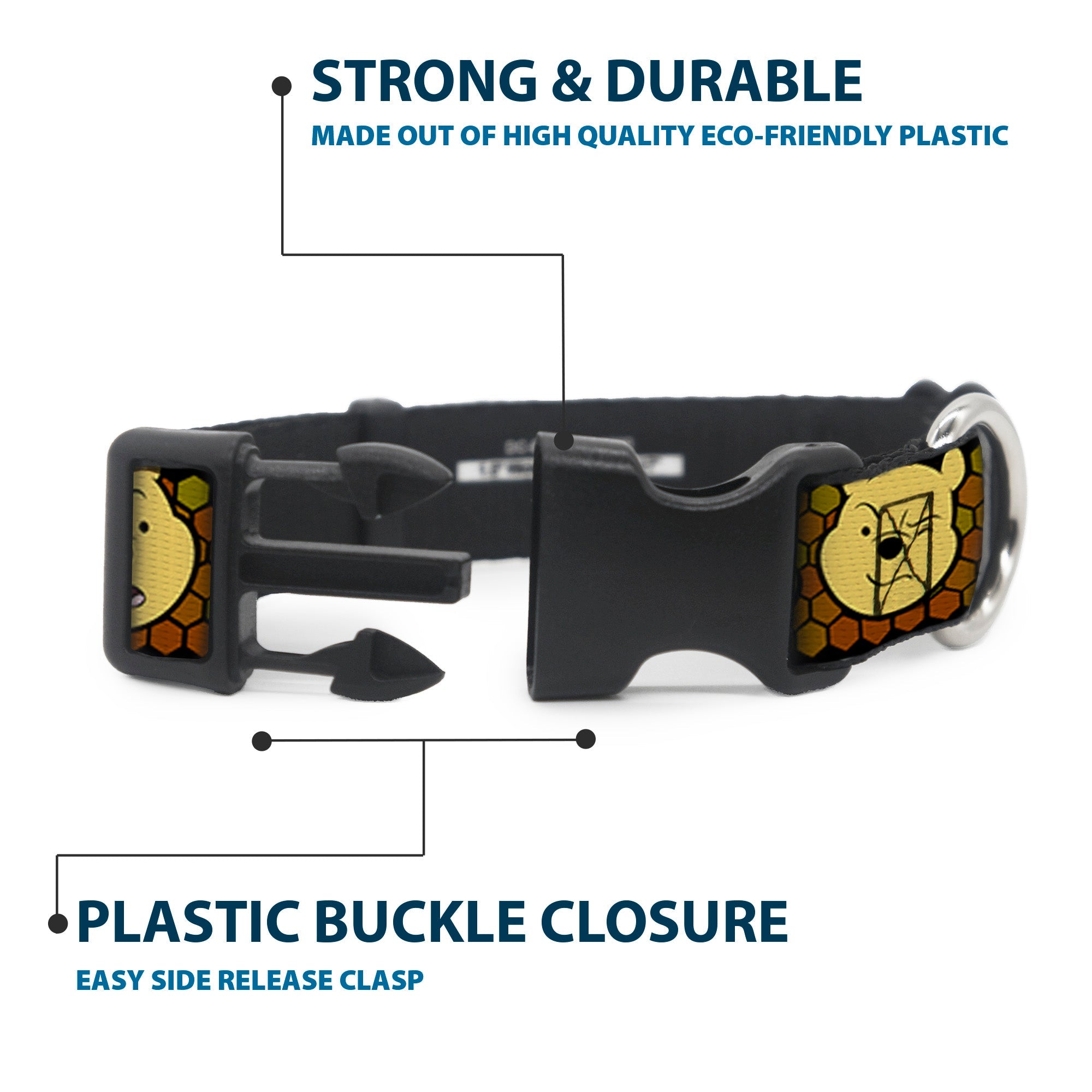 Plastic Clip Collar - Winnie the Pooh Expressions/Honeycomb Black/Browns