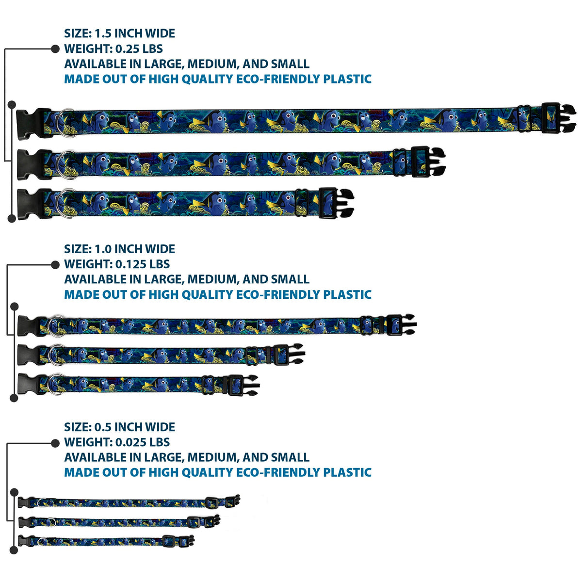 Plastic Clip Collar - Dory Poses/Swirls Blues/Yellows