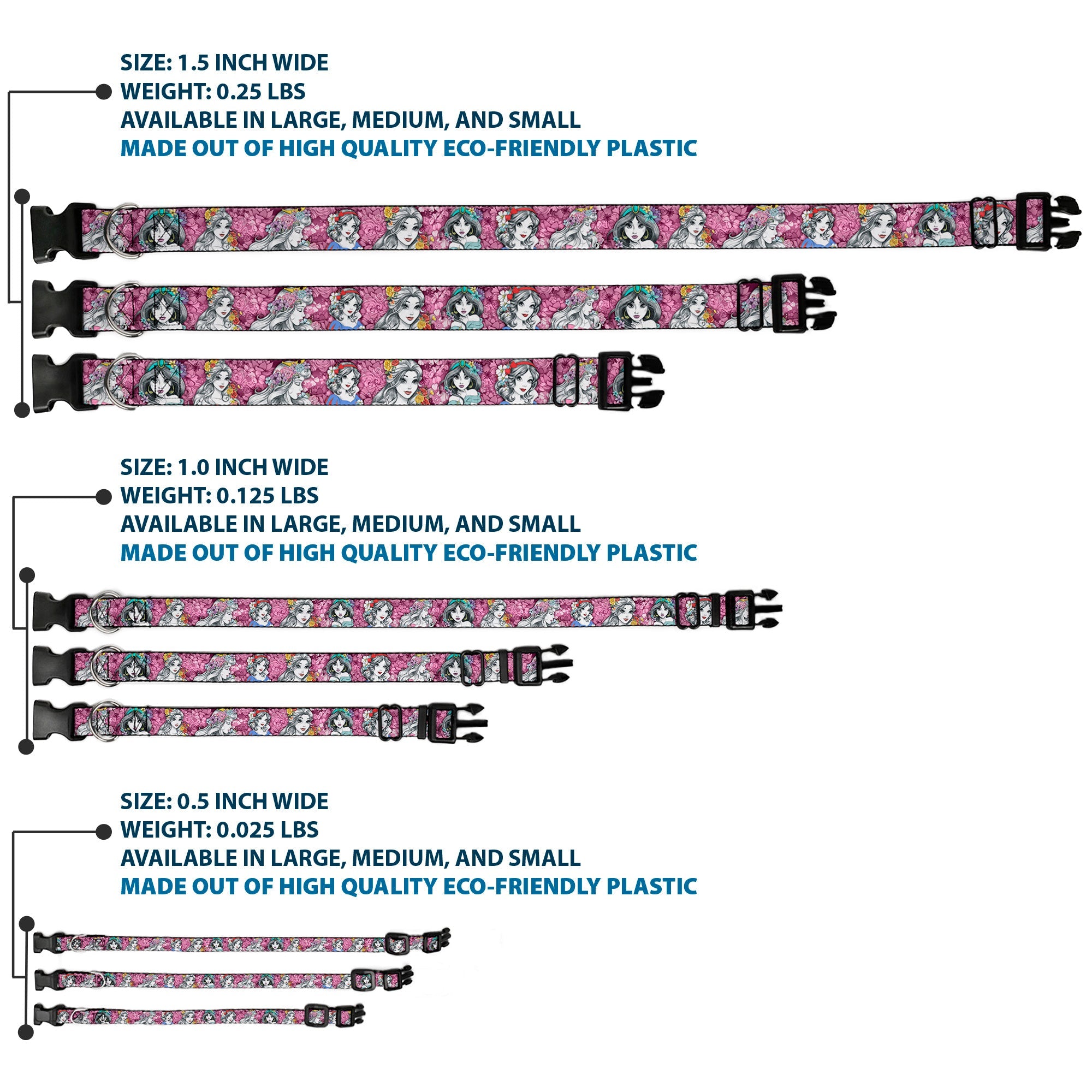 Plastic Clip Collar - Princess Sketch Poses/Floral Collage Pinks/Grays