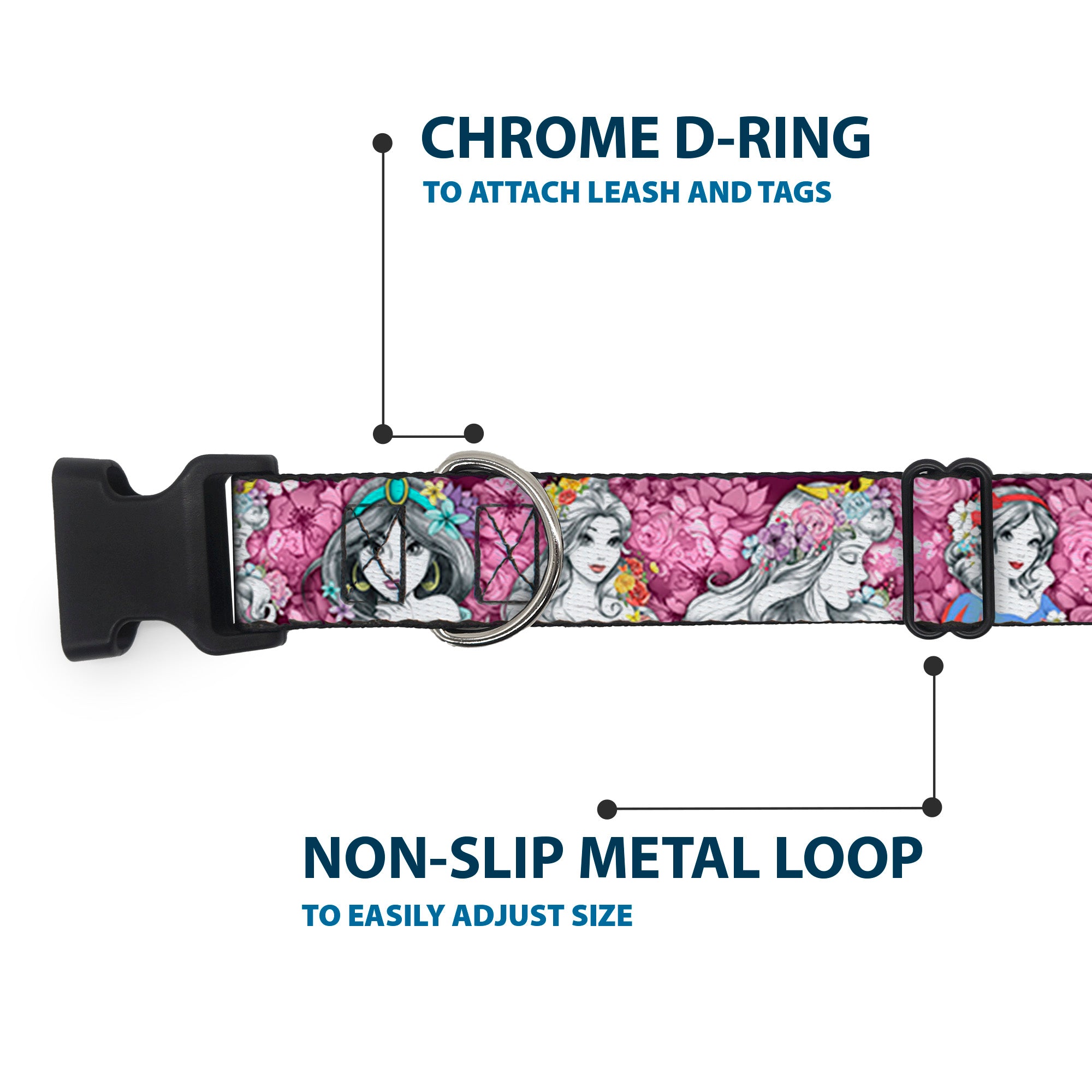 Plastic Clip Collar - Princess Sketch Poses/Floral Collage Pinks/Grays