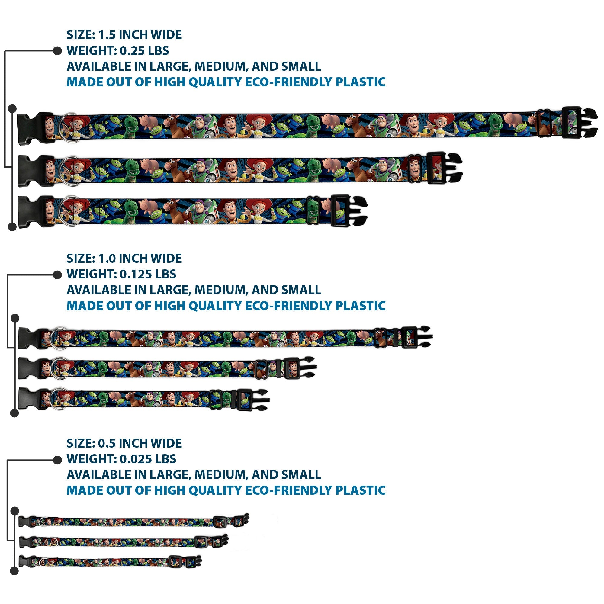 Plastic Clip Collar - Toy Story Characters Running2 Denim Rays