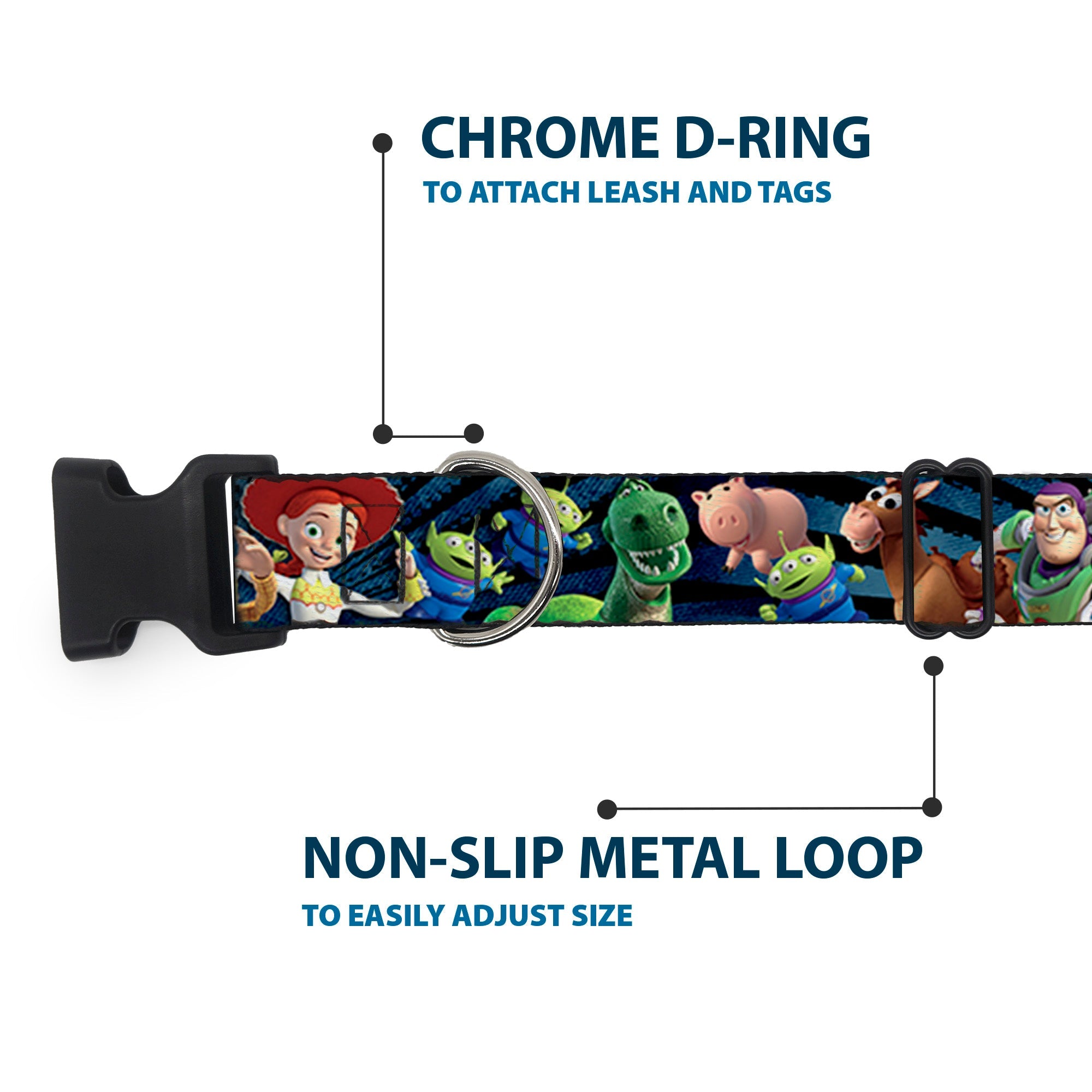 Plastic Clip Collar - Toy Story Characters Running2 Denim Rays