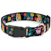 Plastic Clip Collar - Alice/Cheshire Cat/Flowers Poses Black/Multi Color