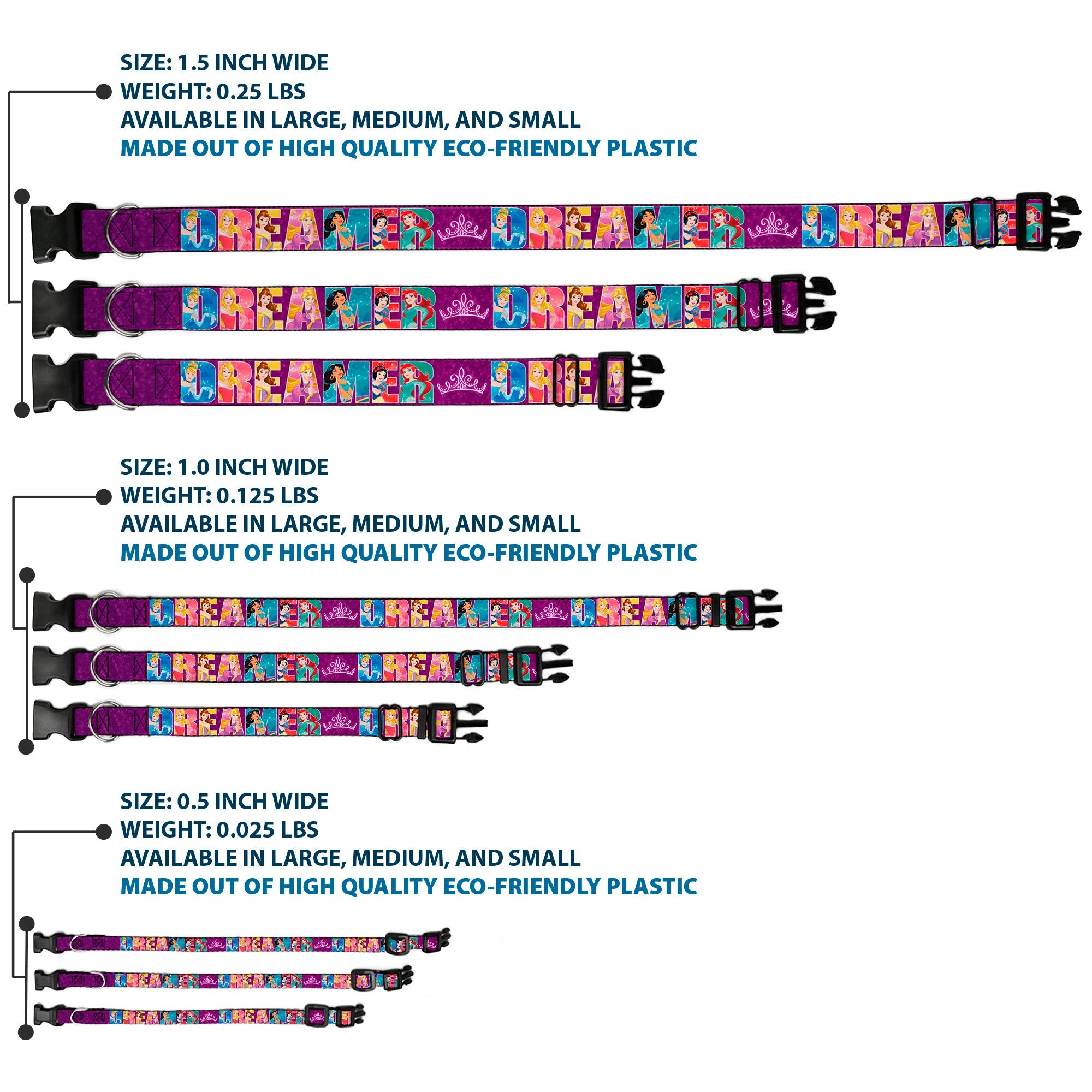 Plastic Clip Collar - Disney DREAMER 7-Sparkling Princesses/Tiara Purple/White