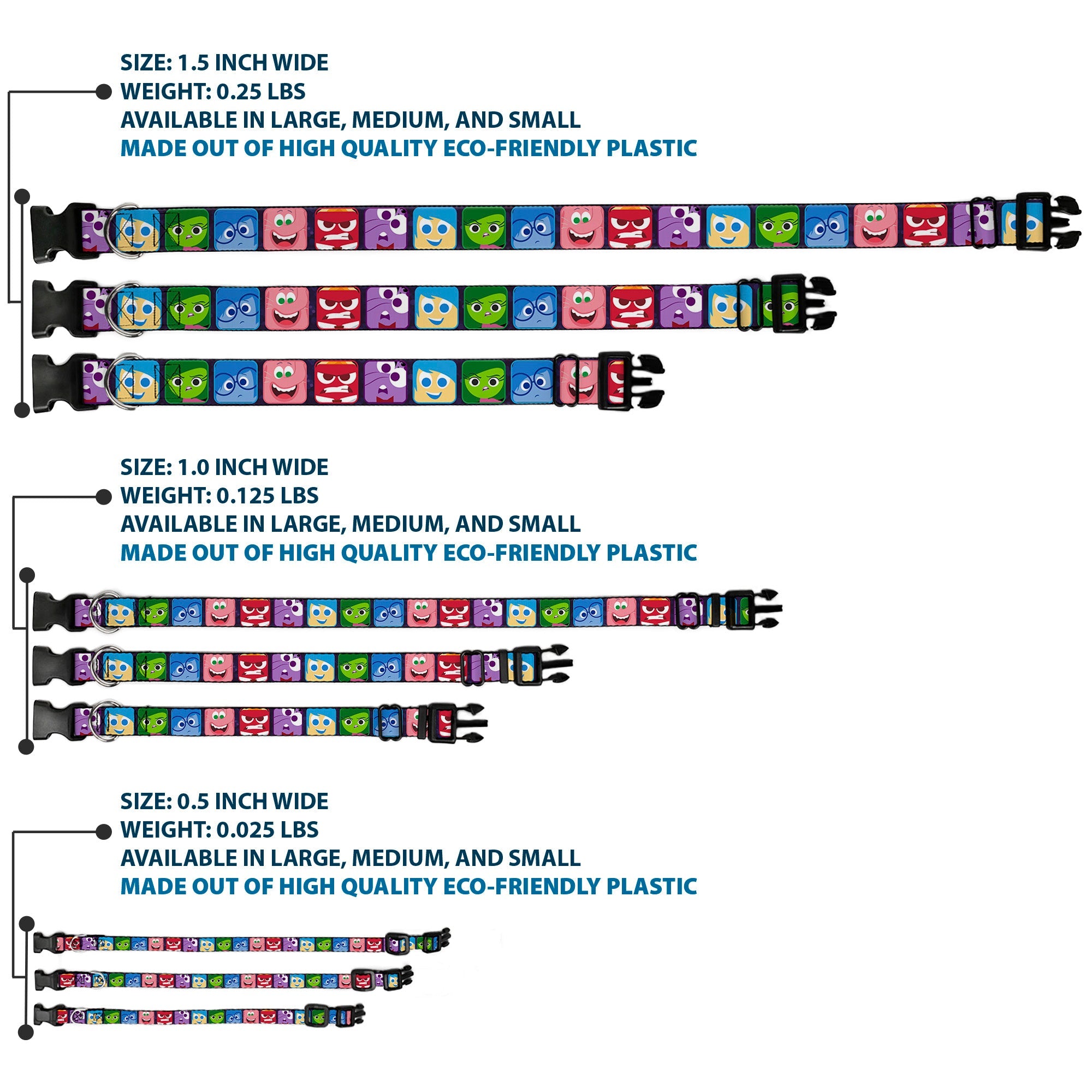Plastic Clip Collar - Inside Out 6-Character Esxpression Blocks Purple/Multi Color